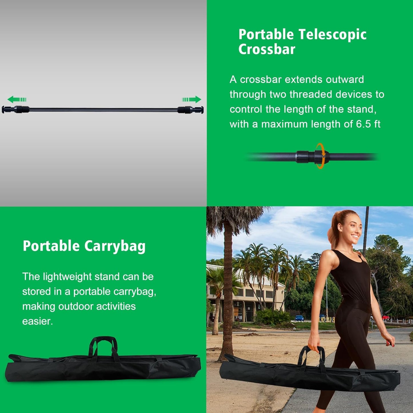 2-in-1 Green Backdrop Stand Kit - 6x9 ft Green Backdrop with 6.5x6.5ft Portable Photography Stand for Video Streaming,Zoom Meetings,Parties,Anti-Wrinkle Polyester Fabric