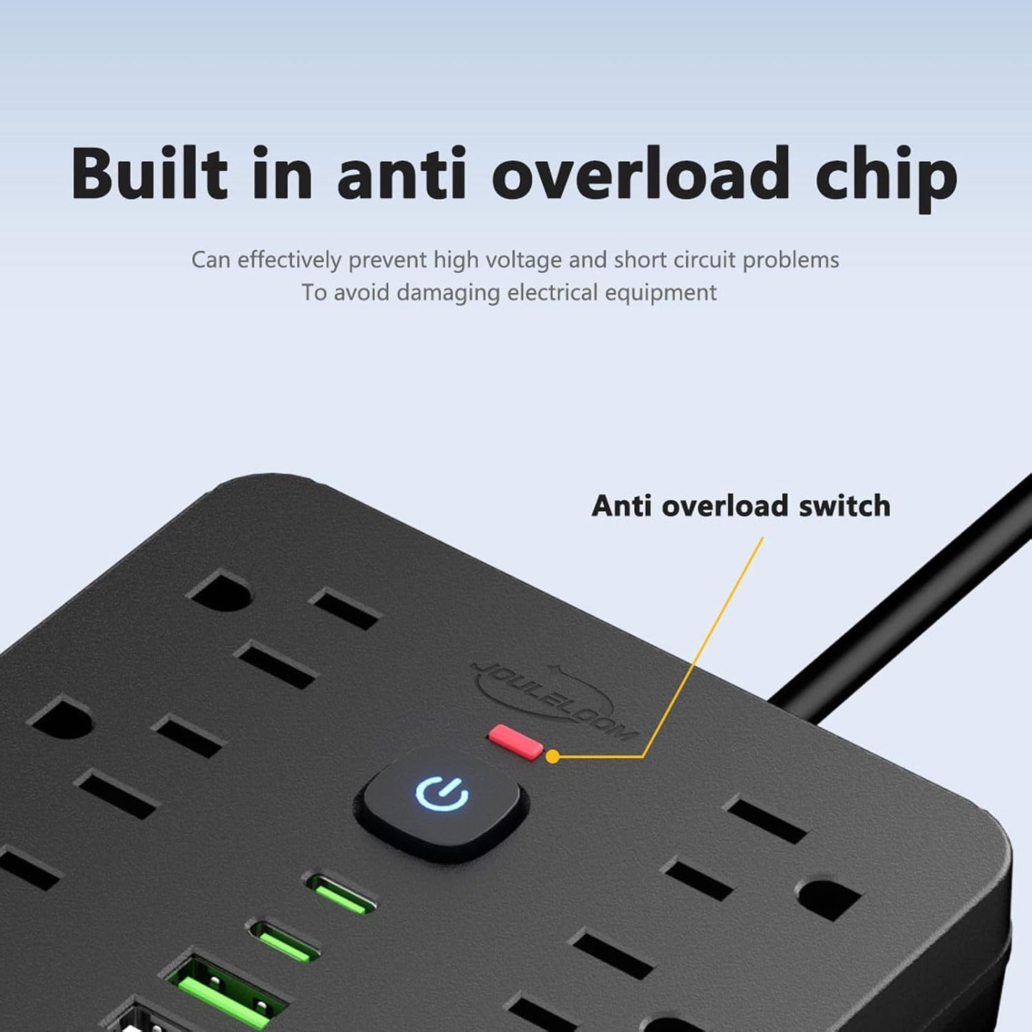 6 FT Flat Plug Surge Protector Power Strip,11 Multiple AC Outlets with 6 USB Ports (2 USB C), 6 Feet Extension Cord, 1250W/10A, One Touch Switch Button, 17 in 1 Compact powerstrip