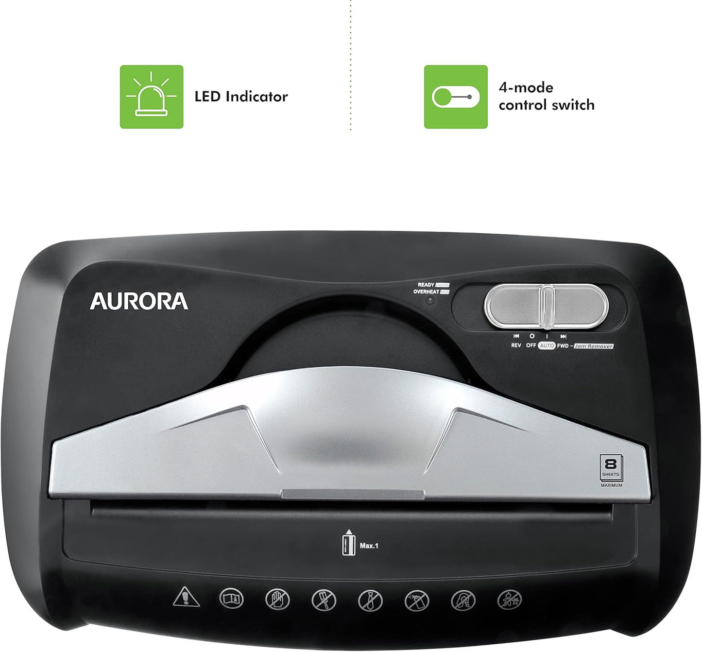 Aurora High Security Paper and Credit Card Shredder with 3.7-Gallon Wastebasket, 8-Sheet Cross-Cut with Basket