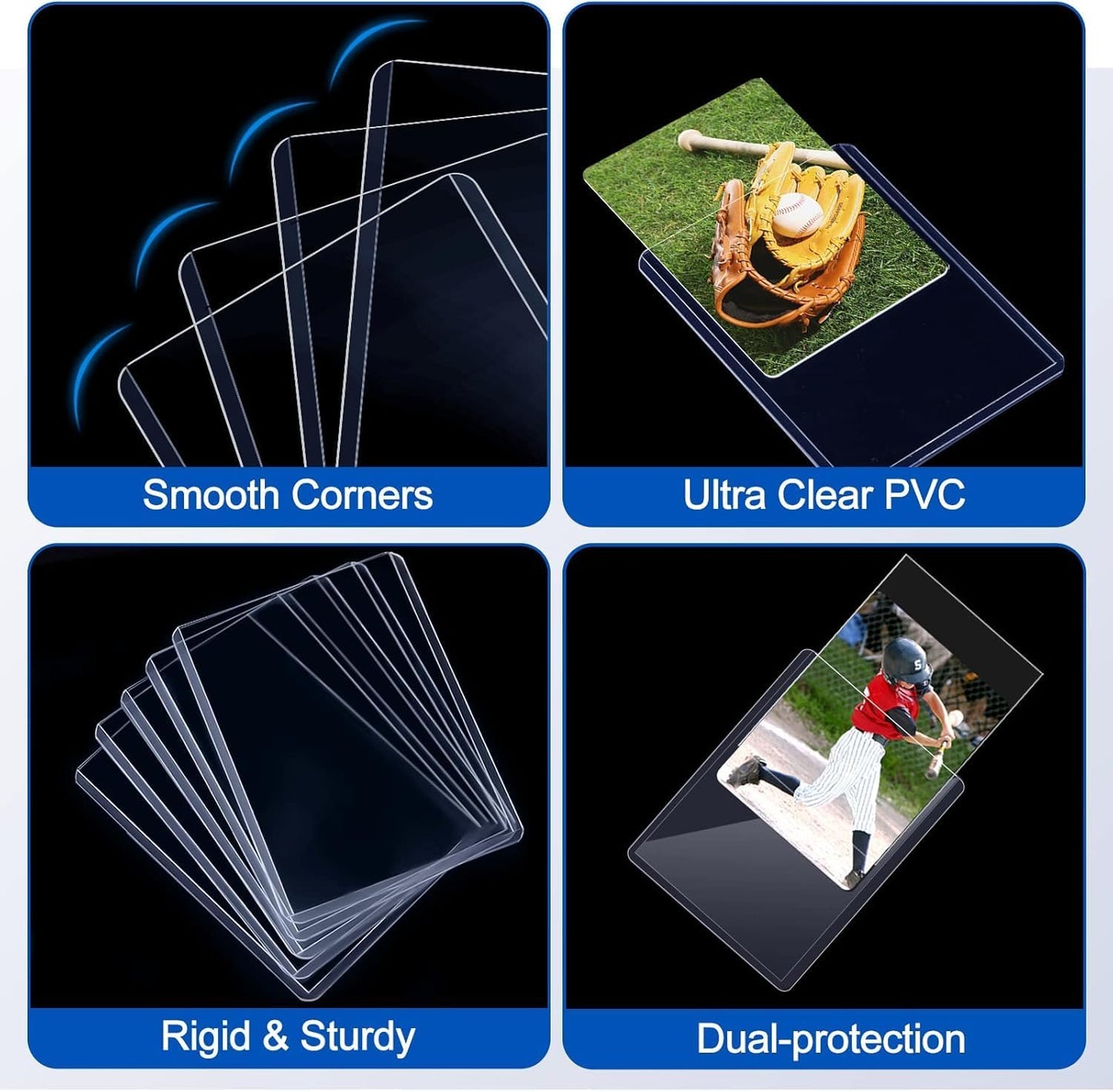 200 Topload Card Holder and 200 Clear Sleeves, Sooez 35 PT Topload Card Protectors, 3" x 4" Hard Plastic Card Sleeves Baseball Card Protector, Rigid Toploading Card Case for Collectible Trading Cards