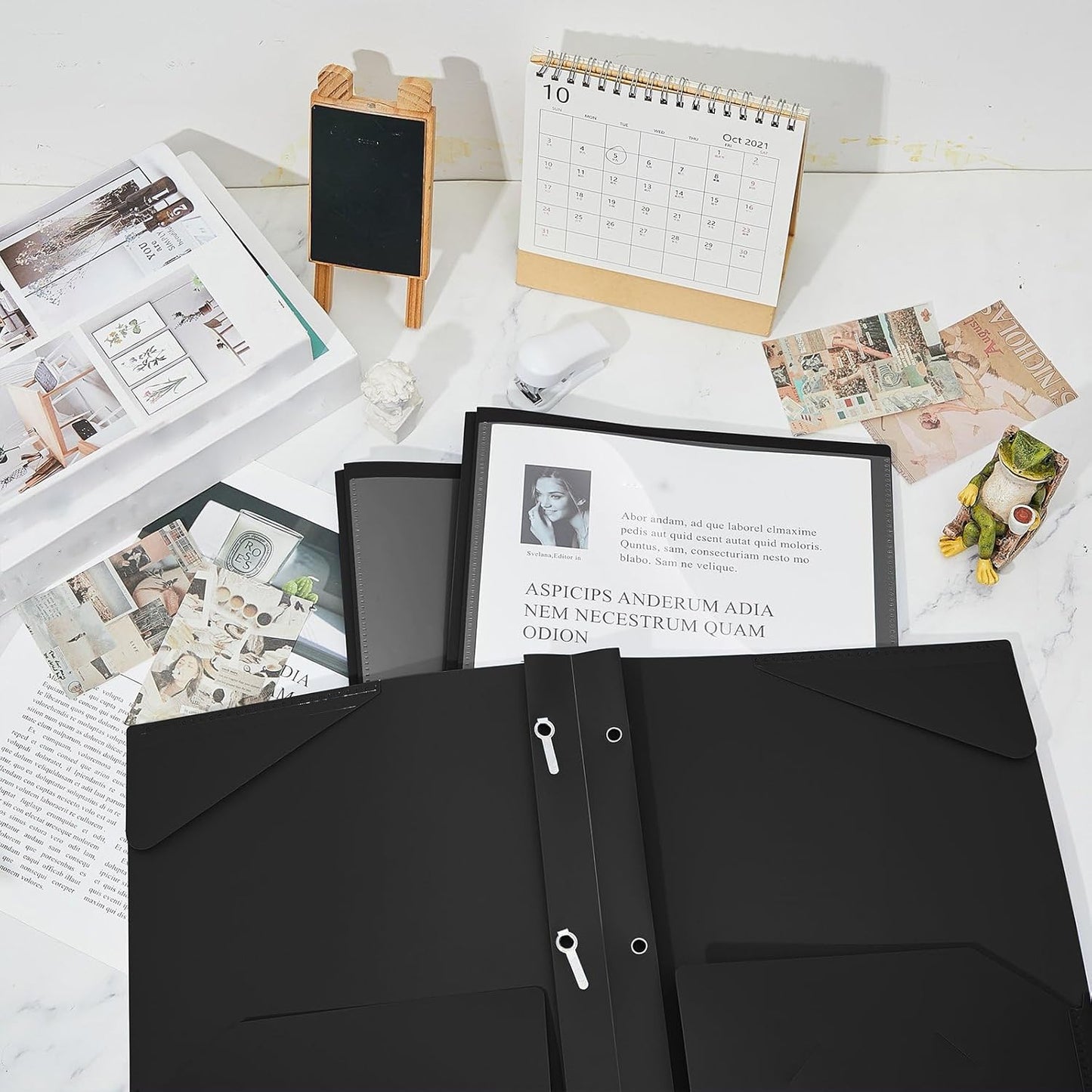 Henoyso 36 Pcs Plastic Folder with Clear Front Pocket and 3 Prong Plastic Folders with Card Slot Pocket Folders with Prongs for School Office (Black)