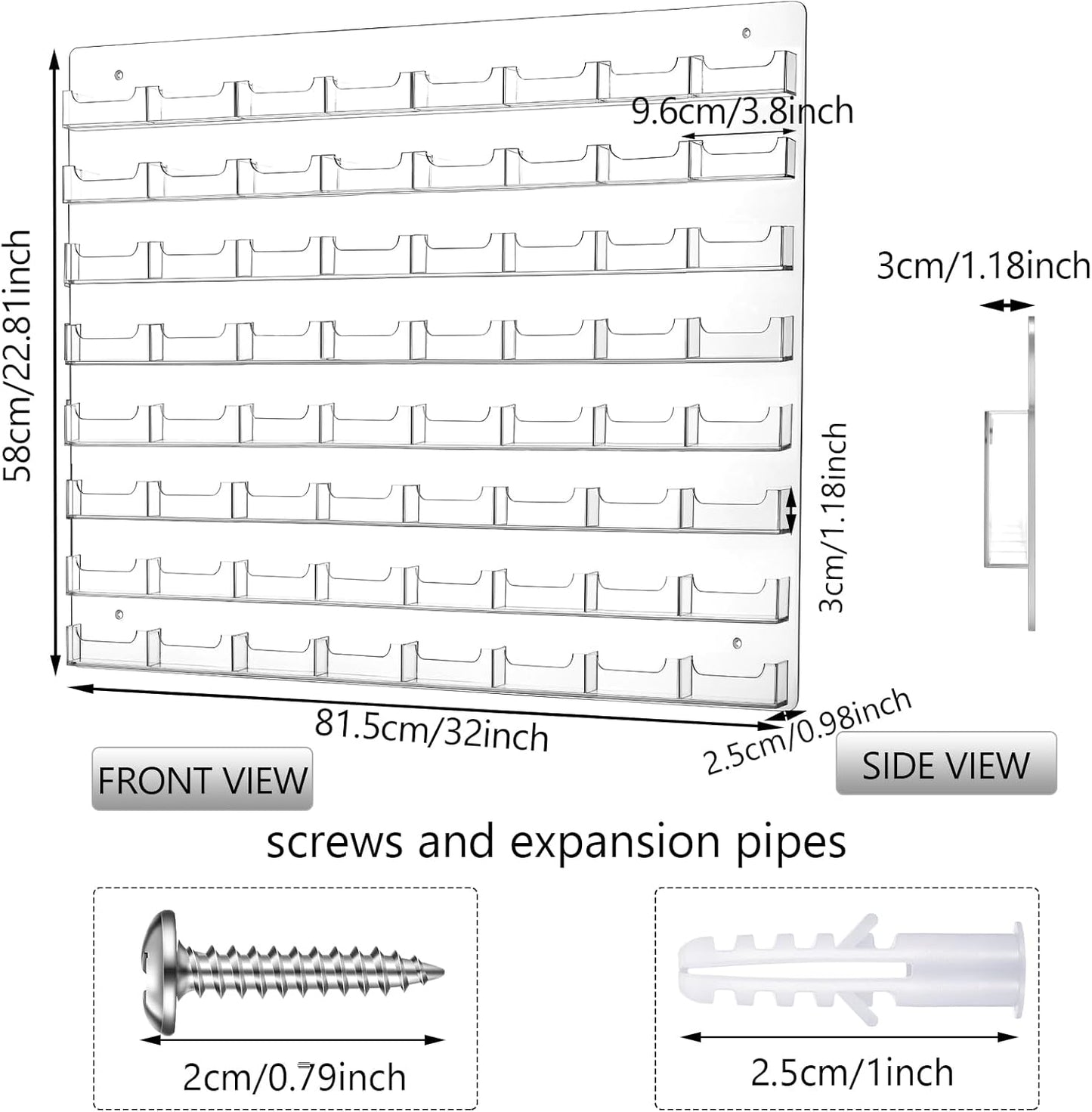 Hillban Acrylic Business Card Holder Wall Mount Clear Sticker Display Rack Multiple Card Holders Clear Acrylic Organizing Sticker Display Stand Pre Drilled(64 Pockets)