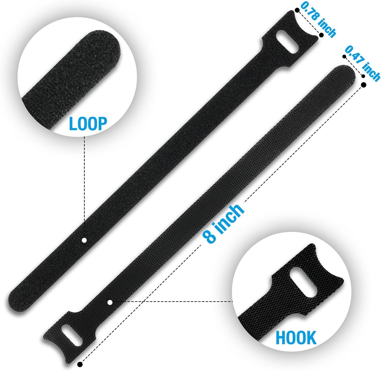 100 PCS 8-Inch Cable Ties, Reusable Cable Management, Under Desk Cord Organizer, Cable Clips and Cord Wrap, Black