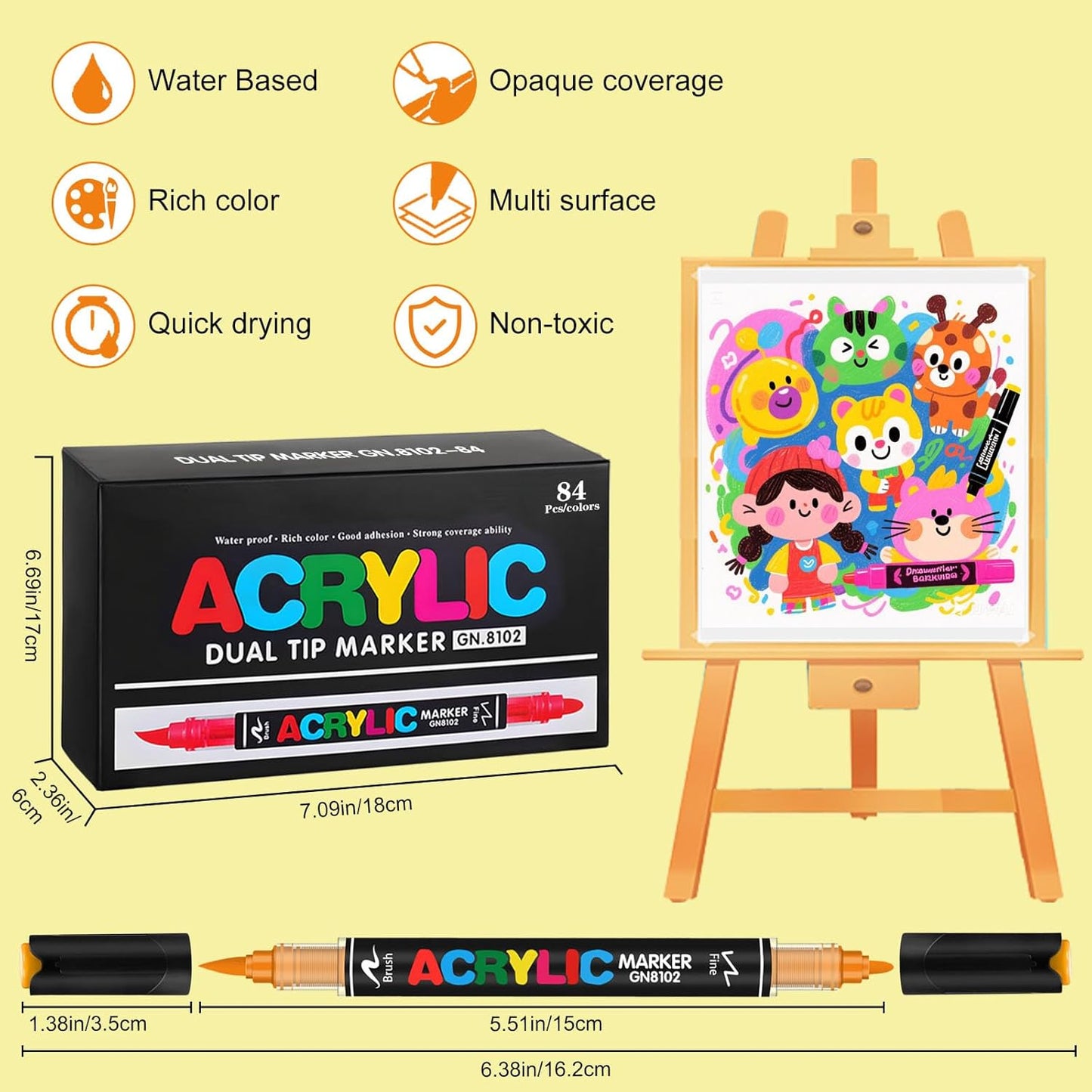 84 Colors Dual Tip Acrylic Paint Pens, 0.5-5MM Brush Tip & 1 MM Fine Tip Acrylic Paint Markers for Stone, Glass, Canvas, Rocks, Wood & More – Vibrant paint Markers and PAINT PENS for Crafting & DIY