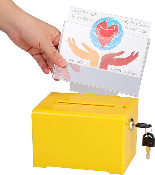 Adir Acrylic Donation Box Suggestion Slot Lock for Fundraising, Raffle, Tip - 6.25x4.5x4 Inches, Sign Holder