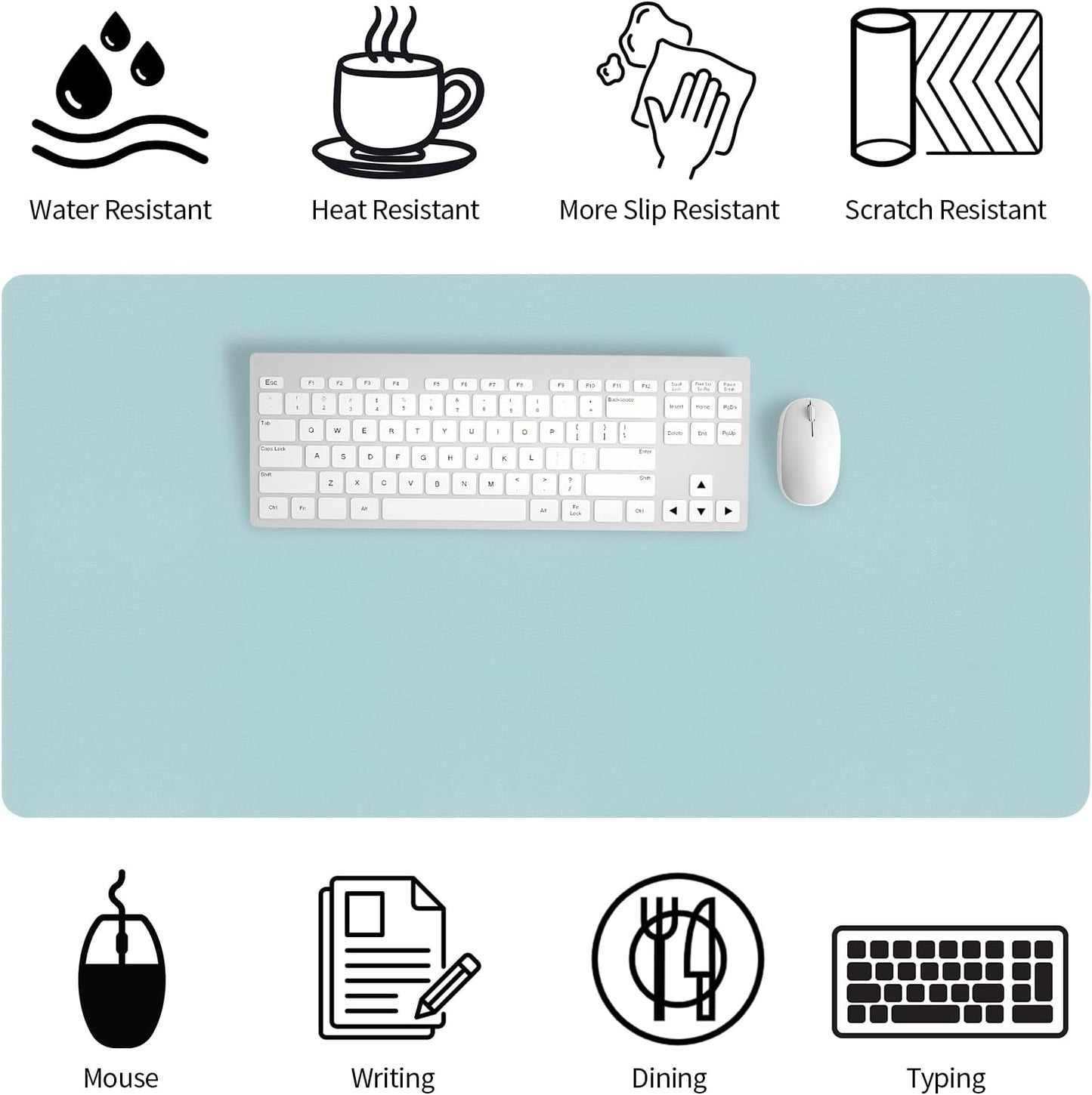 Bloss Light Blue Desk Mat, Large Mouse Pad, Leather Desk Blotter, Waterproof Desk Pad for Office Home Decor/31.5×15.7 Inch