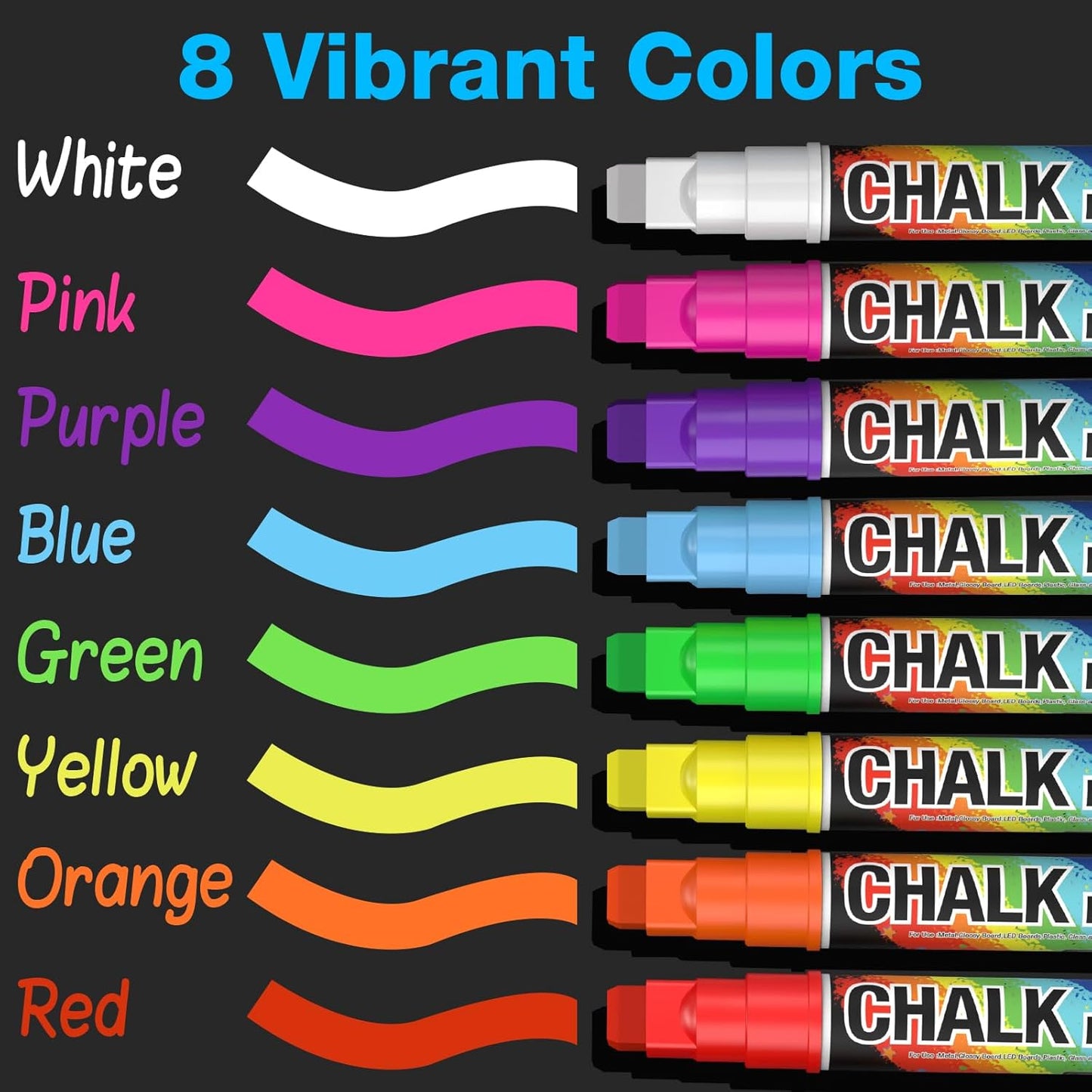 KERIFI Window Chalk Markers for Cars Washable: 10mm Jumbo Liquid Chalk Pens, Wet Erase for Auto Bistro Blackboard Glass Mirror Poster Windows Art Wedding Signs, Just Married Car Decorations (8 Colors)