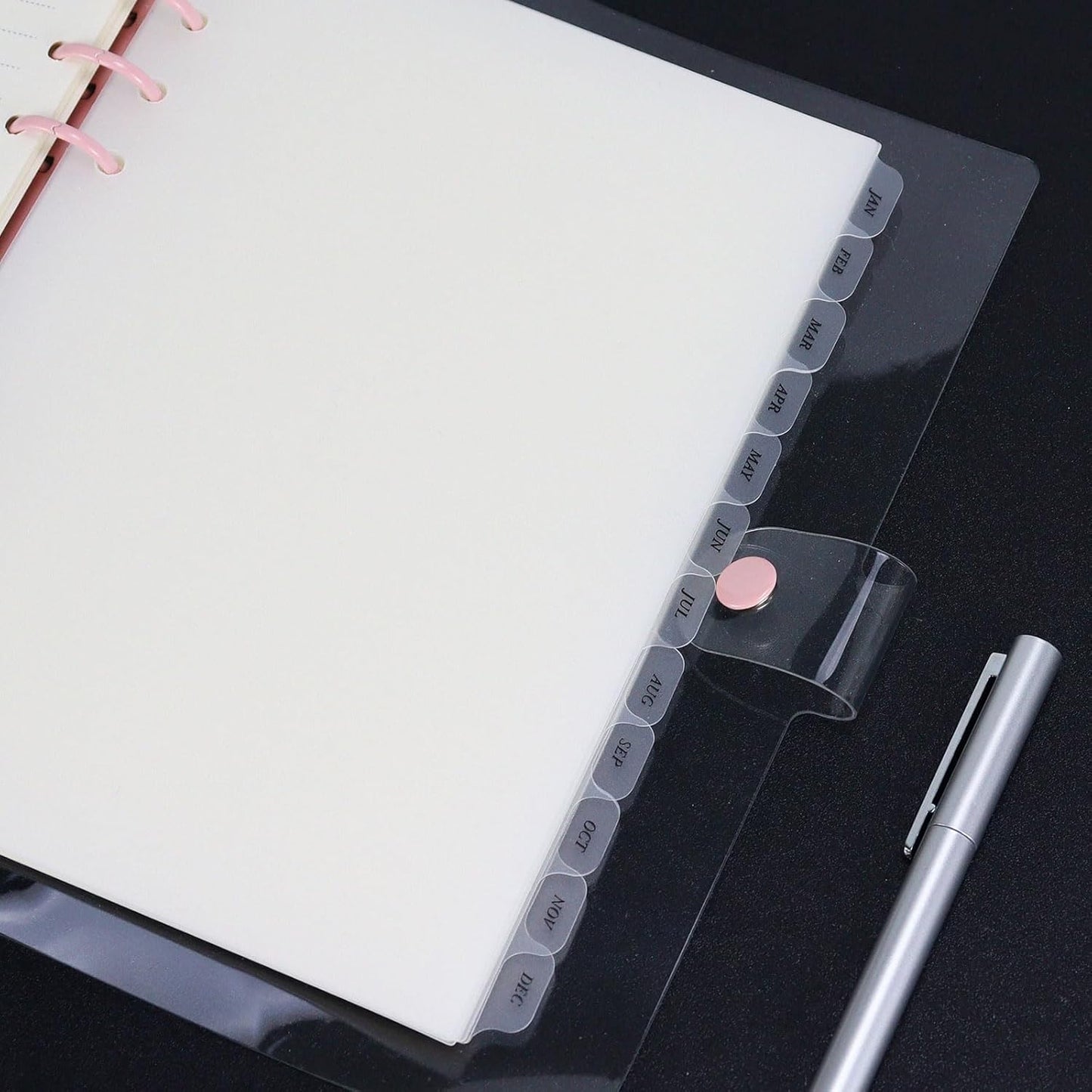 A5 Plastic Binder Dividers with Monthly Tabs 6 Holes Durable Card Dividers for Journals, Binders, Notebooks, Planners, 5.7x8.3 inch(Clear Frosted)