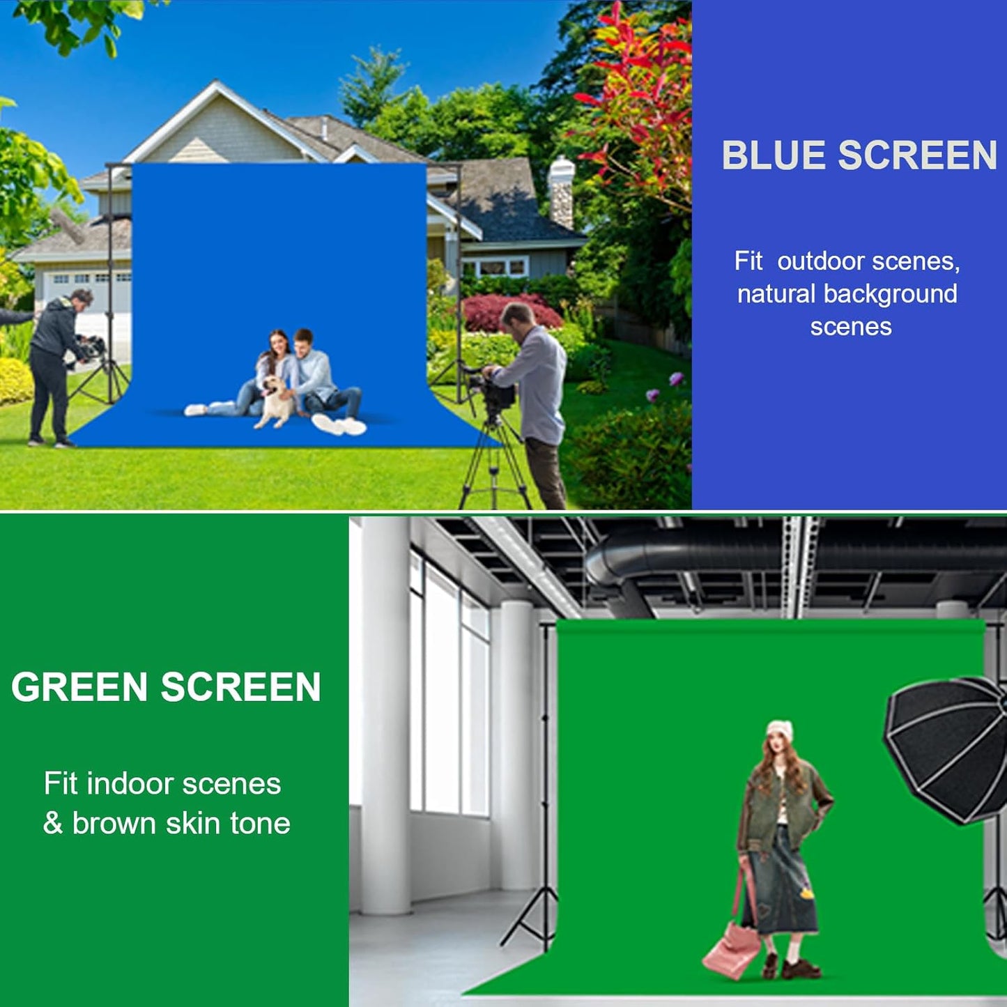 BEIYANG 10x10Ft Blue Green Backdrop Screen, Double Side Chroma Background for Photography, Photo. Product, Film, Video Shooting, Thick Backdrop Cloth for Keying