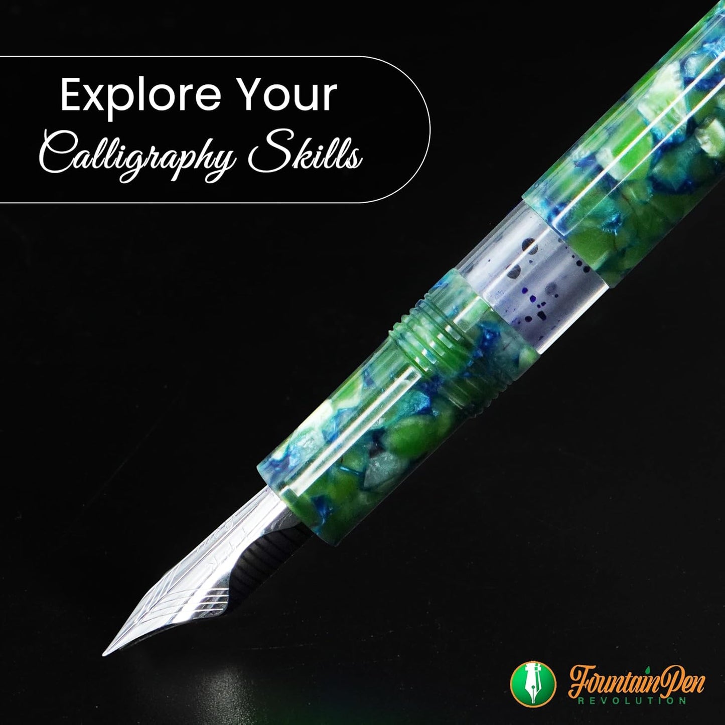 Jaipur V2 Piston Filled Refillable Fountain Pen - Jade Ultra Flex Cursive Pen w/Stainless Steel Nib - Luxury Pens w/Acrylic Body & Ebonite Feed - Fountain Pens for Journaling & Calligraphy