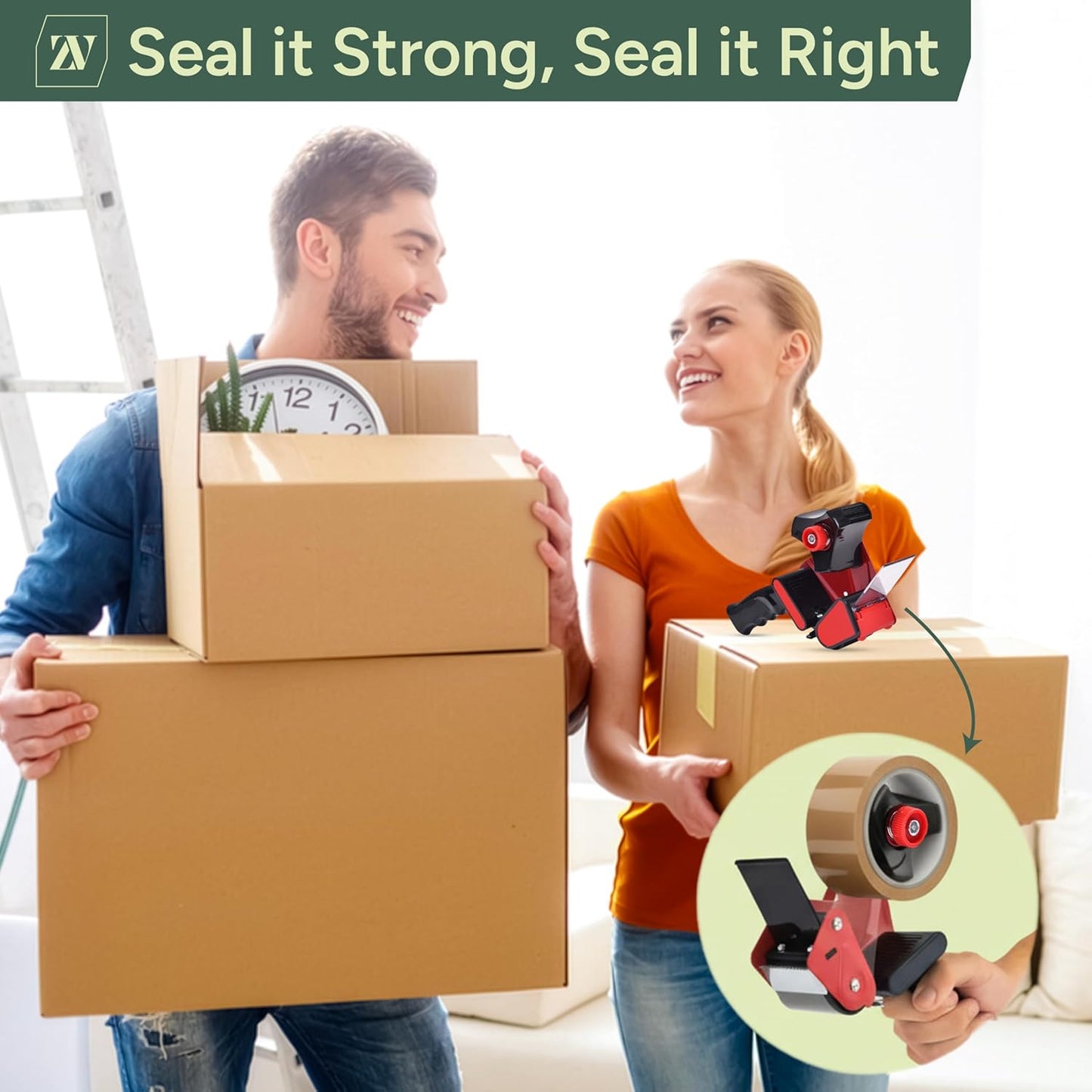 Heavy Duty Gun and Dispenser With 6 Brown Packaging Tapes (48cm X 66m) | Metal Dispenser for Moving Boxes, Warehouse, Paper Packaging, Parcel, or General Packing