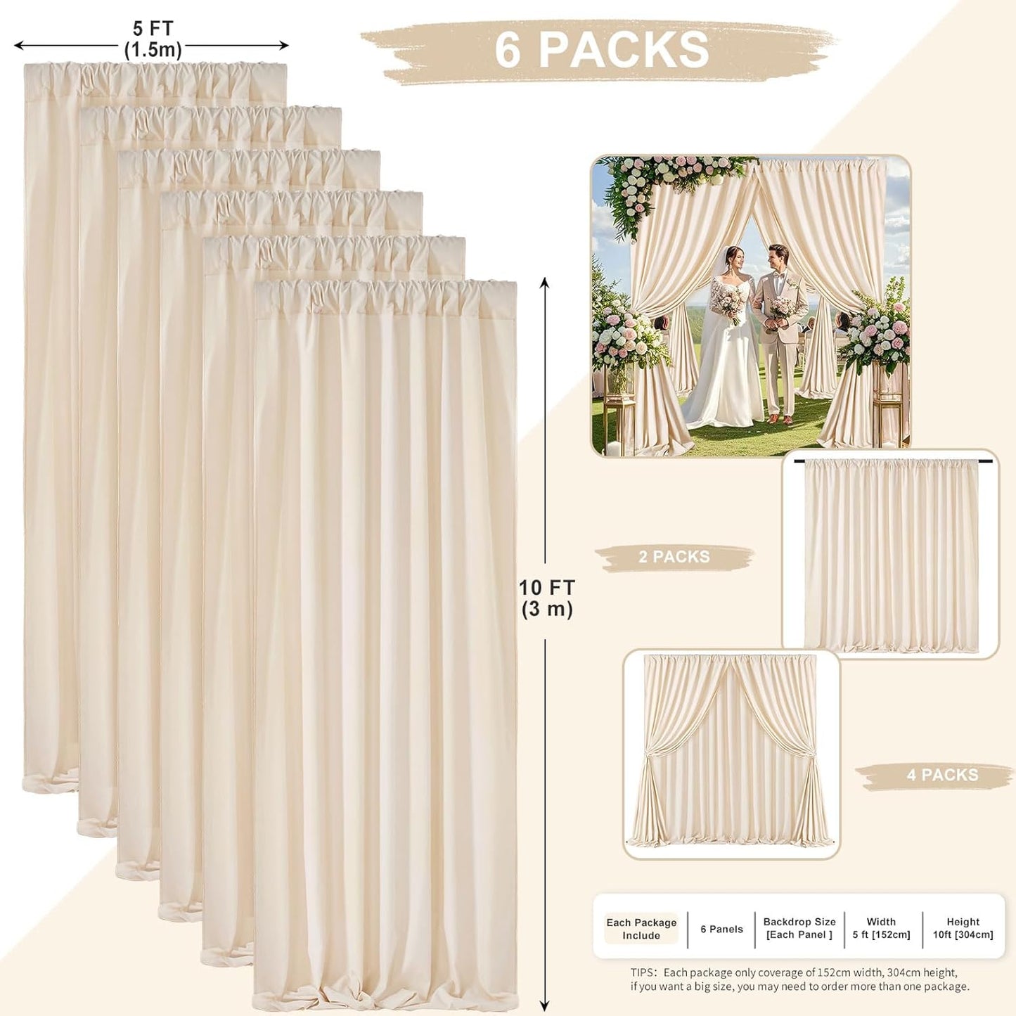 Ivory Backdrop Curtains 30ft x 10ft: Wedding Photo Backdrop Drapes - Polyester Background for Bridal Shower Party Stage Decoration