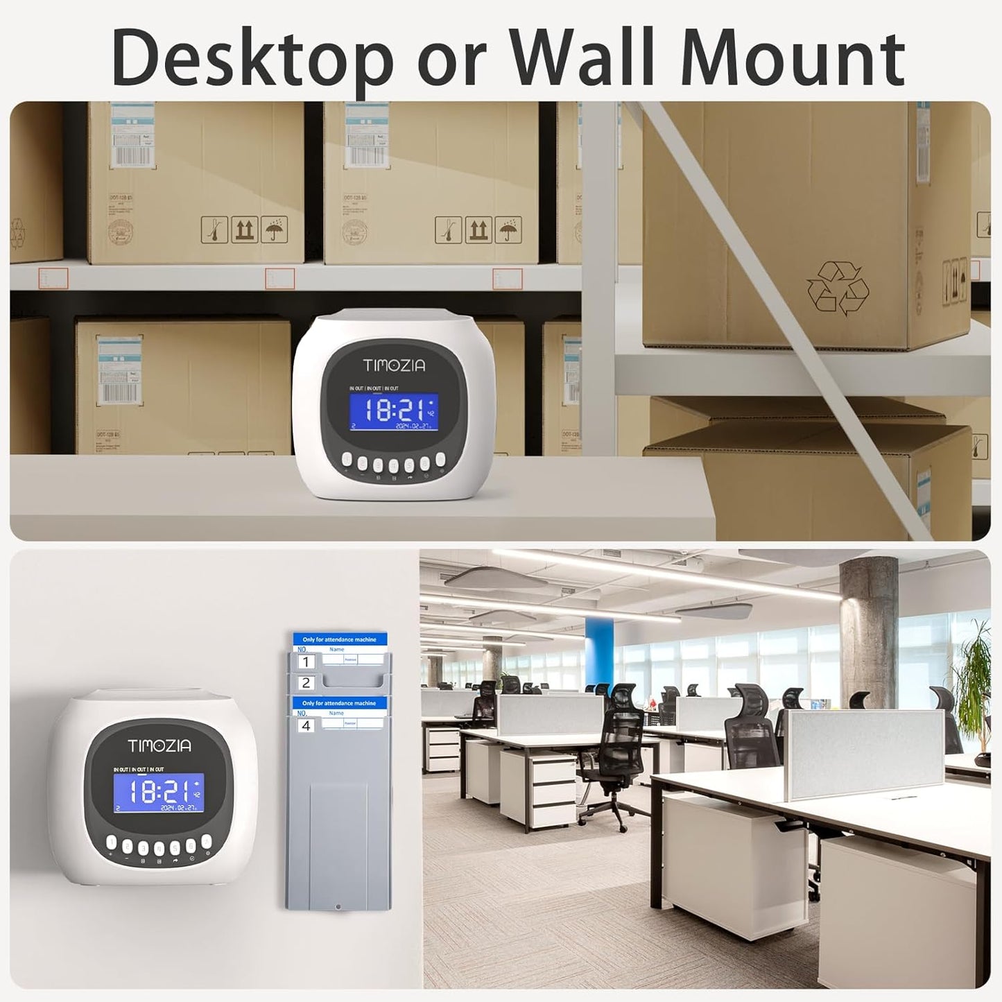 Time Clocks for Employees Small Business, Auto-Align Time Clock, 6 Punches per Day Time Machine, Clock in Machine for Employees with Time Cards, 2 Ink Ribbons and White with 50 Cards