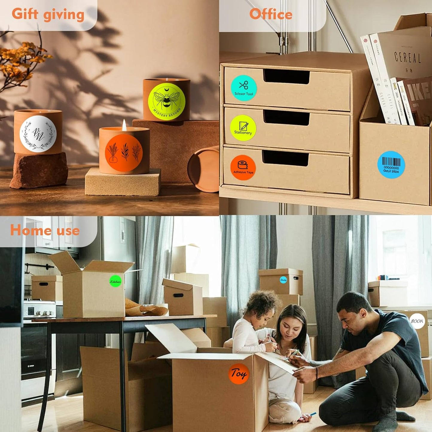 3 X 3 Inch Color Coding Dot Labels Circle Thermal Printable Waterproof 2000 Pcs Round Stickers Adhesive Writable for Office, Home, Garage, DIY Sticker, Barcodes, Name Tag, Fluorescent Orange