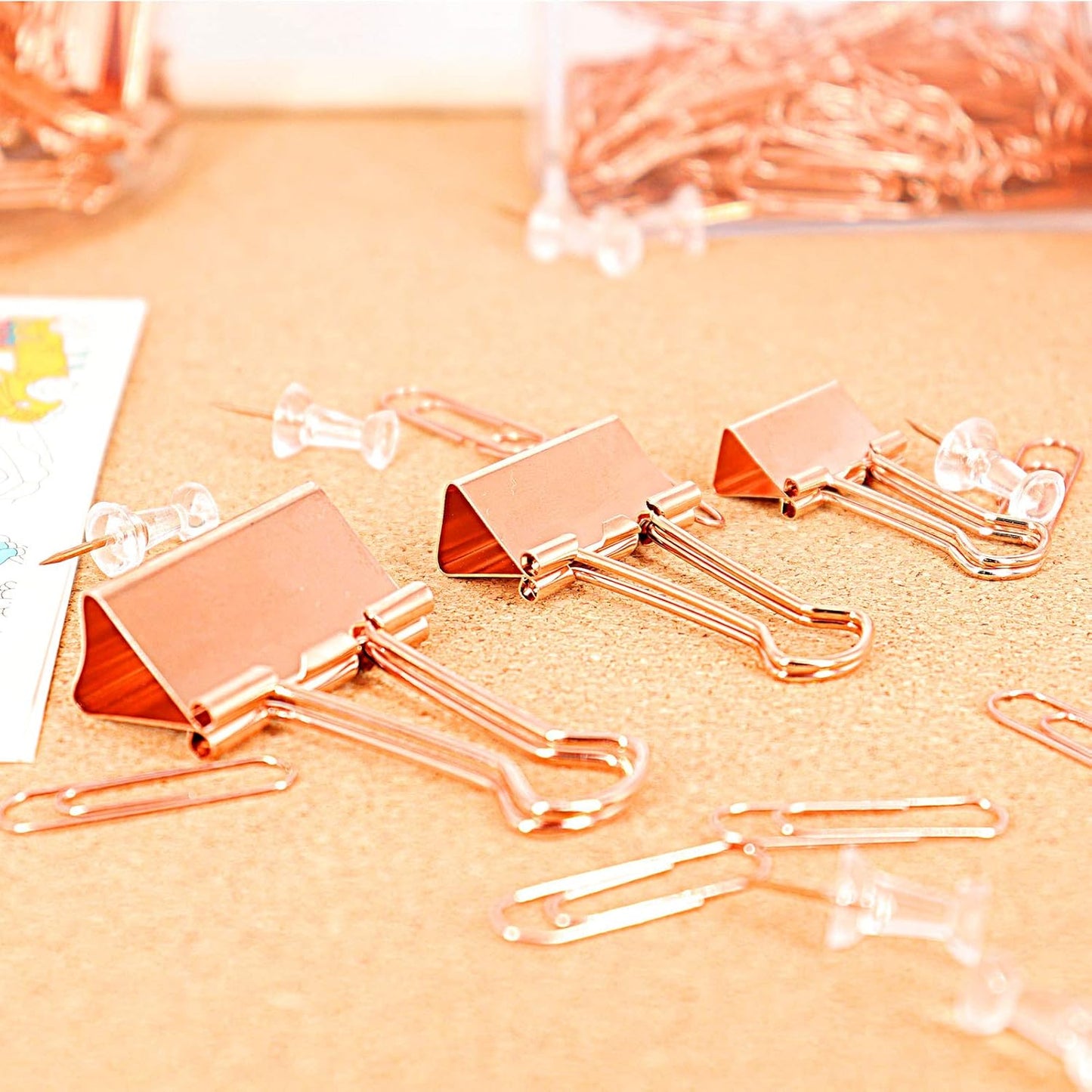 Binder Clips Paper Clamps, Assorted Sizes Set (Small, Medium, Large) for Office School and Home Supplies (Rose Gold)