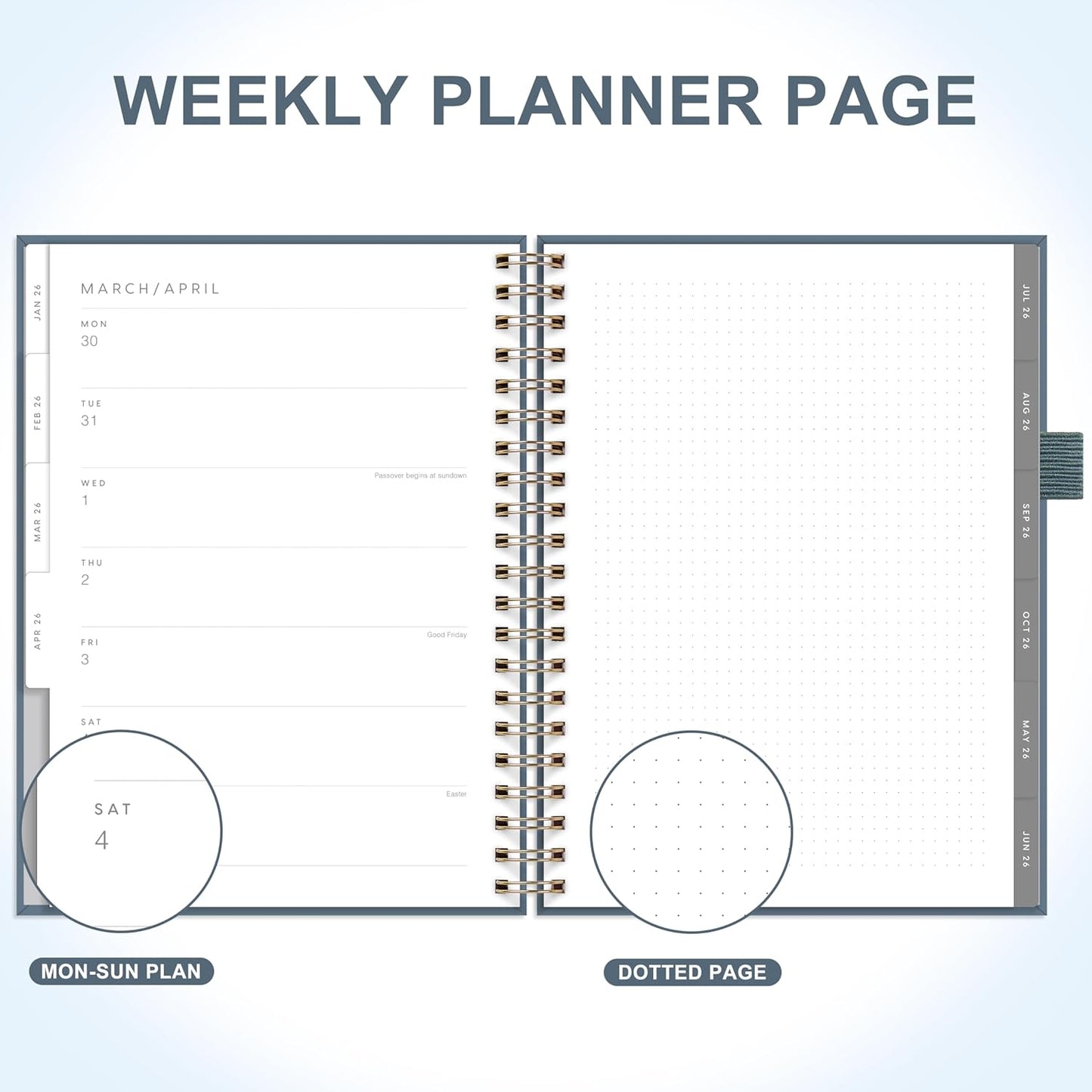 And Per Se 2026 Planner, A4 Size-Daily, Weekly & 18-Monthly Leather Hardcover Planner, Daily Schedule, Monthly Tabs, 100 GSM Thick Paper(Dark Blue)