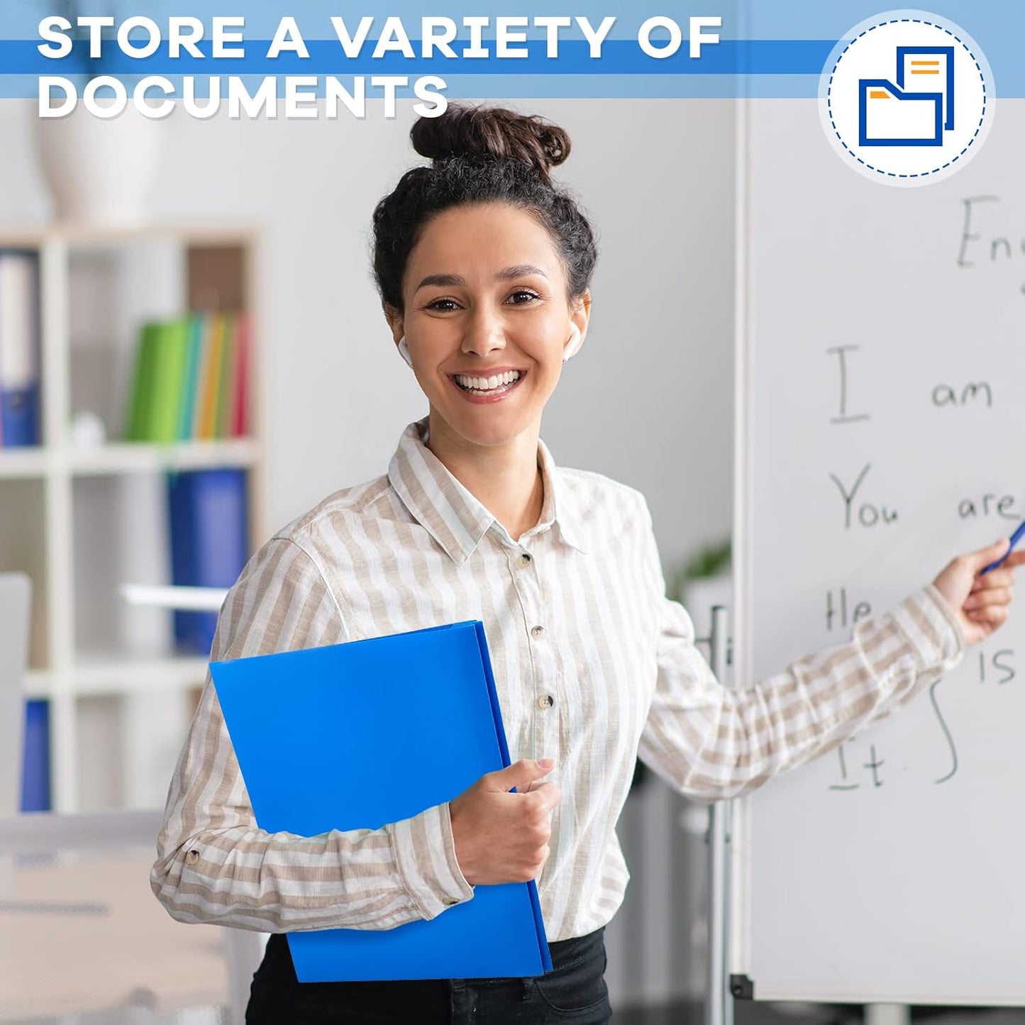 Henoyso 18 Pcs Plastic Folder with Clear Front Pocket and 3 Prong Plastic Folders with Card Slot Pocket Folders with Prongs for School Office (Blue)