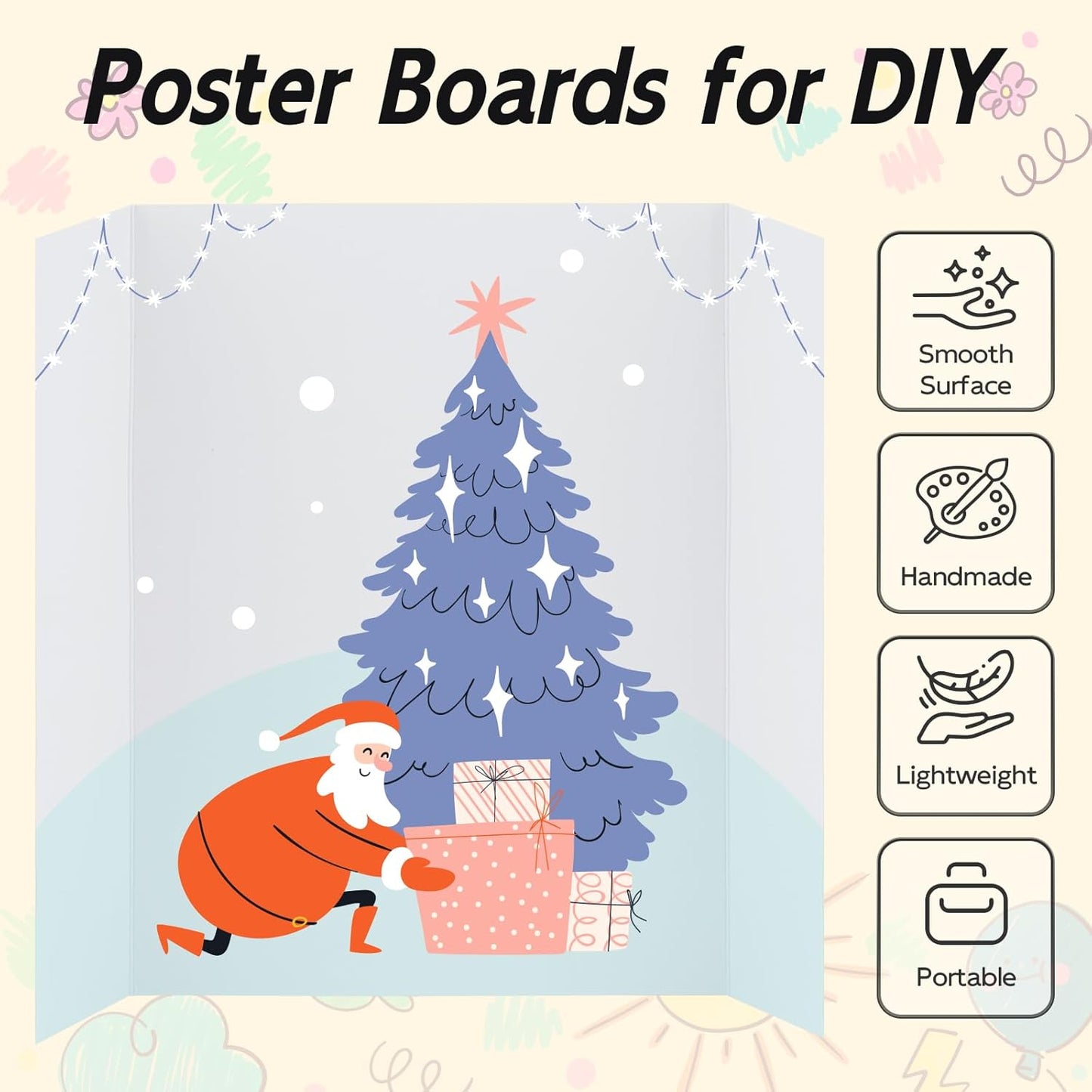 12 Pack Trifold Poster Board, 16x40 Inches White Presentation Board, Portable Display Board for Science Fair, School DIY Project and Business Exhibitions