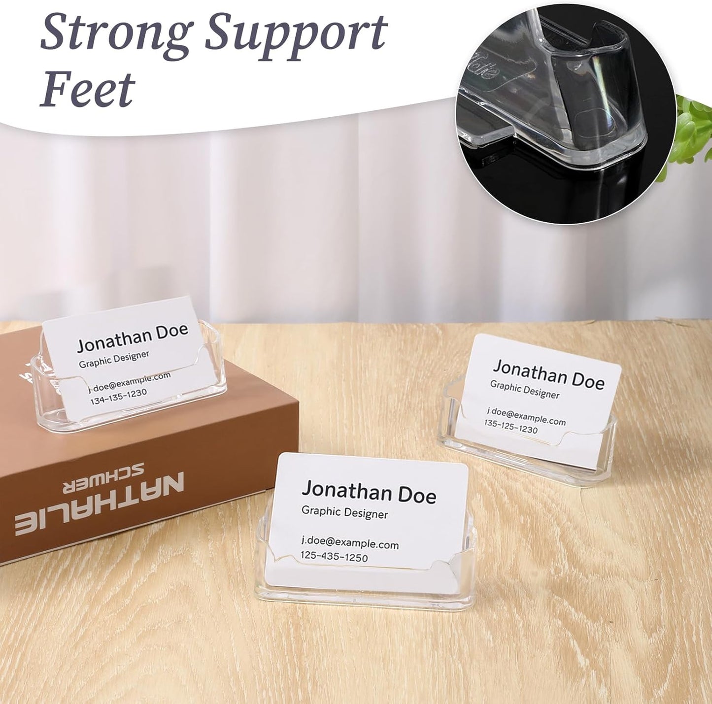 60 Packs Clear Acrylic Business Card Holder Bulk, Clear Card Stand Label Display Table Desktop Organizer for Exhibition Office(Fits 30-50 Cards)