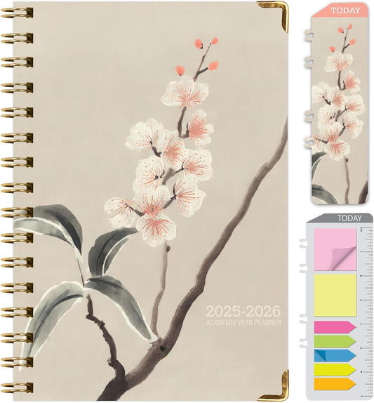 HARDCOVER Academic Year 2025-2026 Planner: (June 2025 Through July 2026) 5.5"x8" Daily Weekly Monthly Planner Yearly Agenda. Bookmark, Pocket Folder and Sticky Note Set (Orchid)