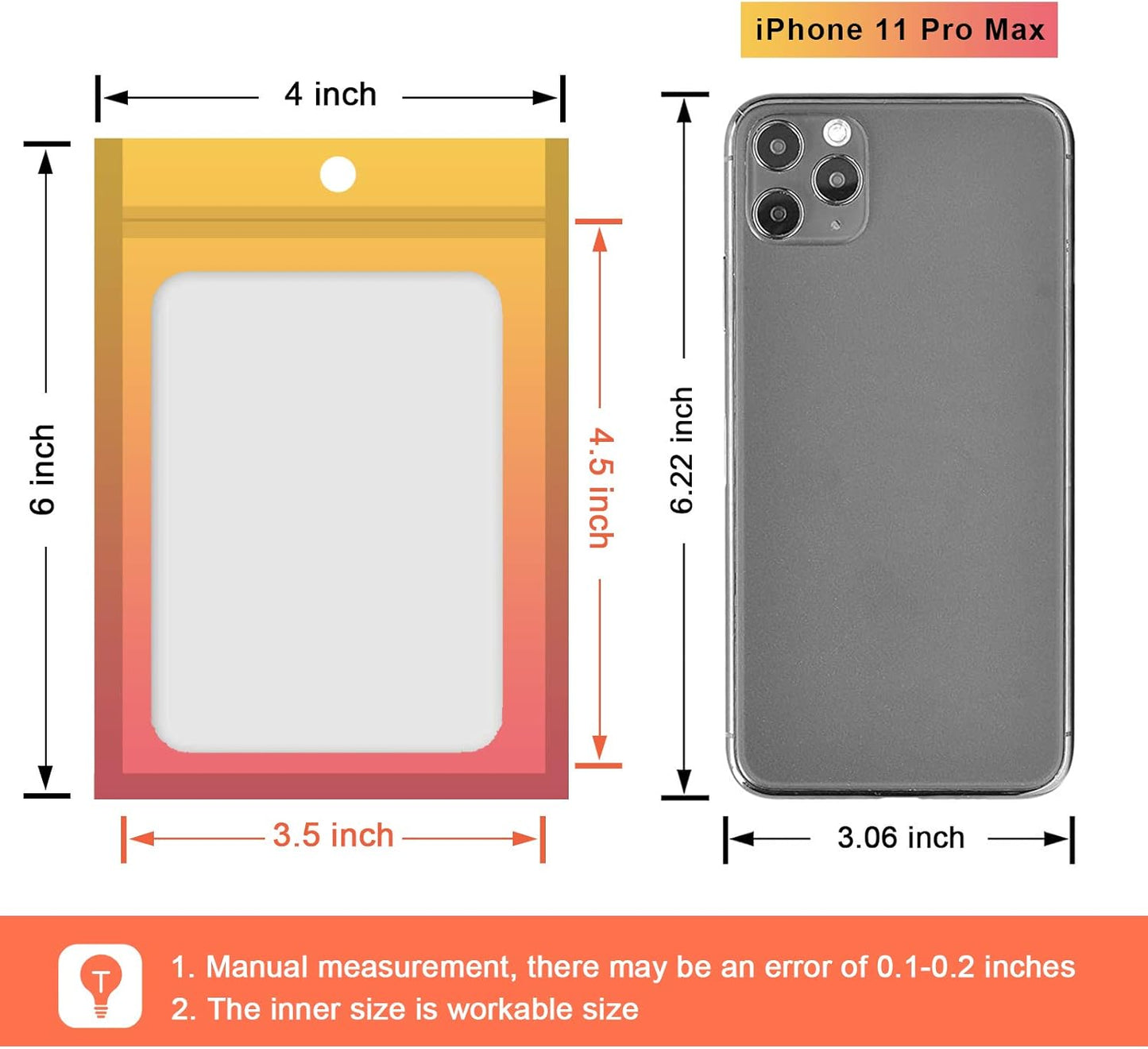 100 Pcs Resealable Mylar Bags, Gradient Color Food Storage Bags, Zip Bag Foil Bags Packaging Pouch for Food Storage, Sample, Small Business (Yellow Orange, 4 X 6 Inch)