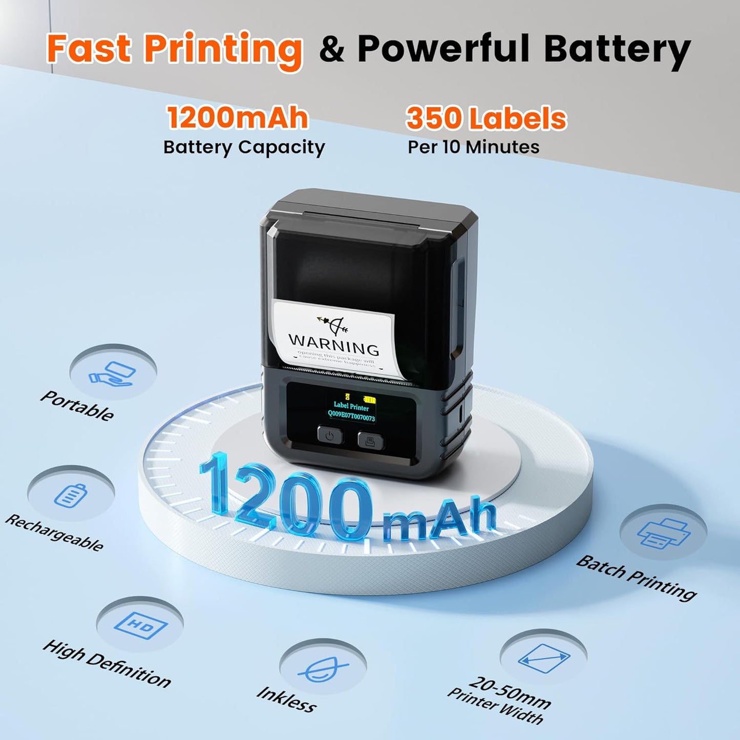 Phomemo M120 Label Maker, 2 Inch Barcode Printer, Portable Thermal Label Maker for Small Bussiness, Barcode, QR Code, Name, Address, Logo, Clothing, Office, Home, Sticker Printer for Phone/PC/Tablet