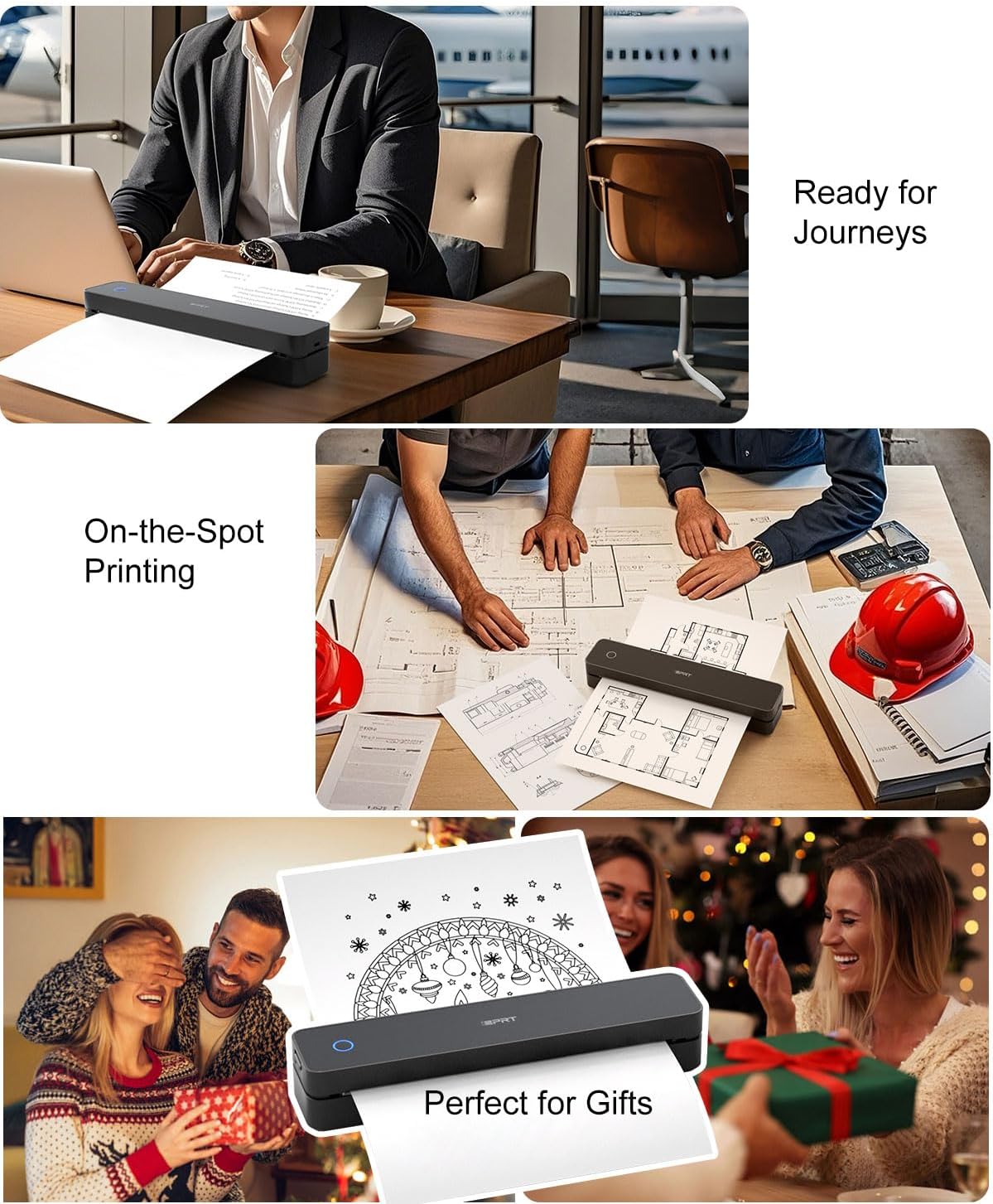 iDPRT Inkless Portable Printer for Travel, 300DPI Wireless Thermal Printer Support 8.5" x 11" US Letter, A4, Small Bluetooth Printers Compatible with iOS, Android Laptop for Home Office Car, Black