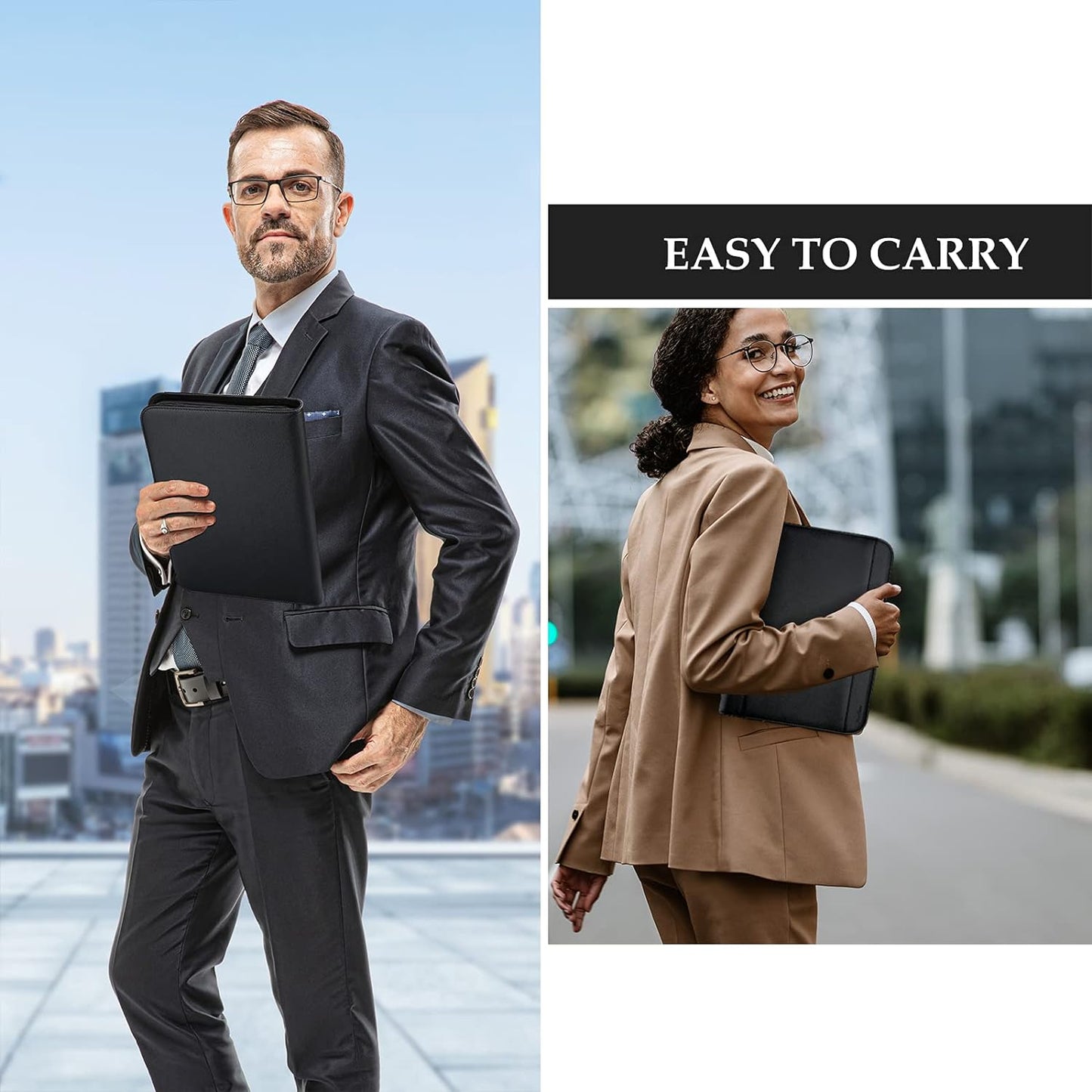 ProCase Portfolio Business Padfolio Folder with Zipper, Conference Meeting Executive File Legal Document Organizer with Pockets Letter Size A4 Writing Pad Notepad Padfolio -Black