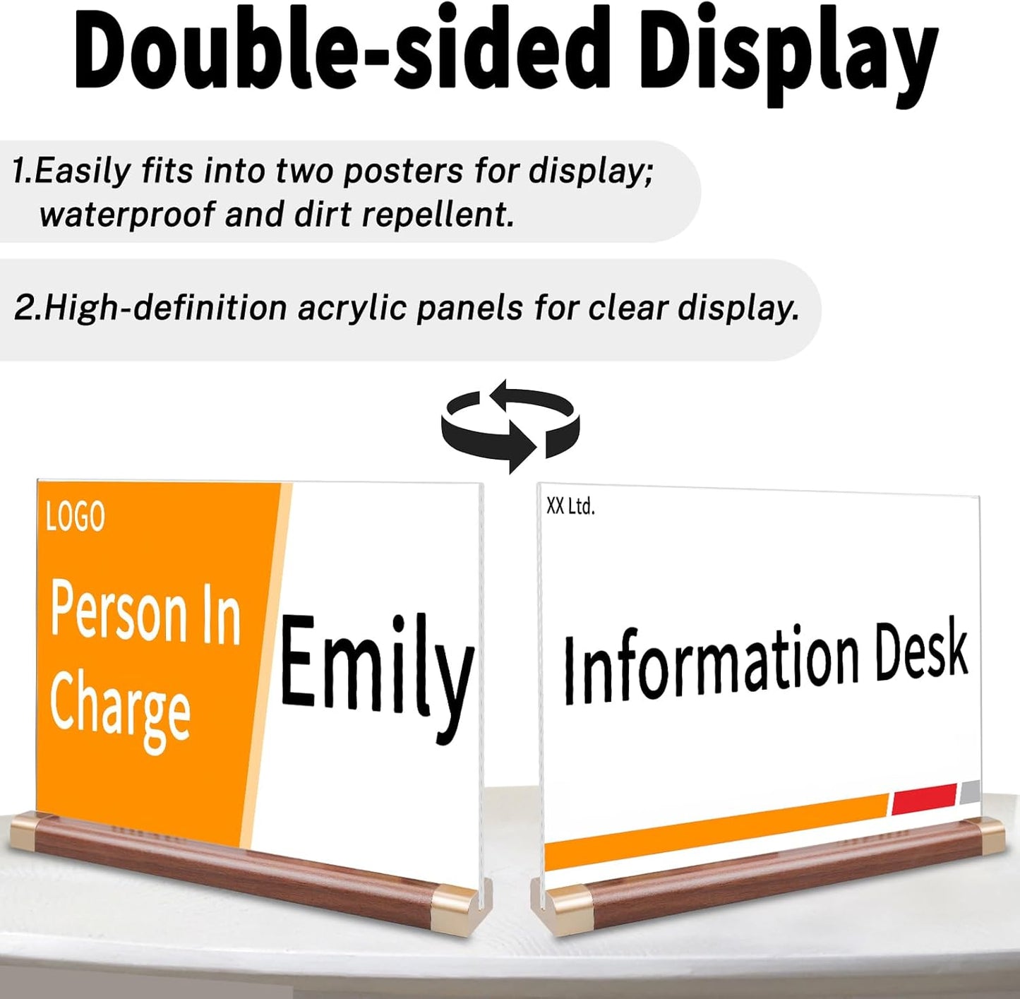 Acrylic Sign Holder 8.5 x 11 with Wood Color Base, 3 Pack Clear Tabletop Double-Sided T Shape Display Sign Frame Horizontal for Store/Coffee Shop/Office/Hotel Business Display Holder