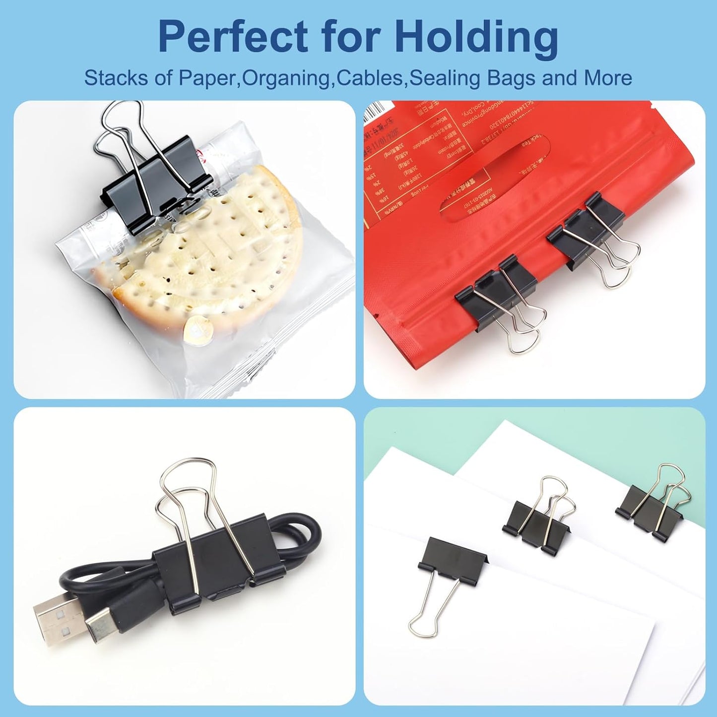 60 Pack Large Binder Clips 1.6 Inch, Binder Clips Large Size,Big Paper Clamps Clips, Clips for Paperwork, for Office and Home Supplies School, Black