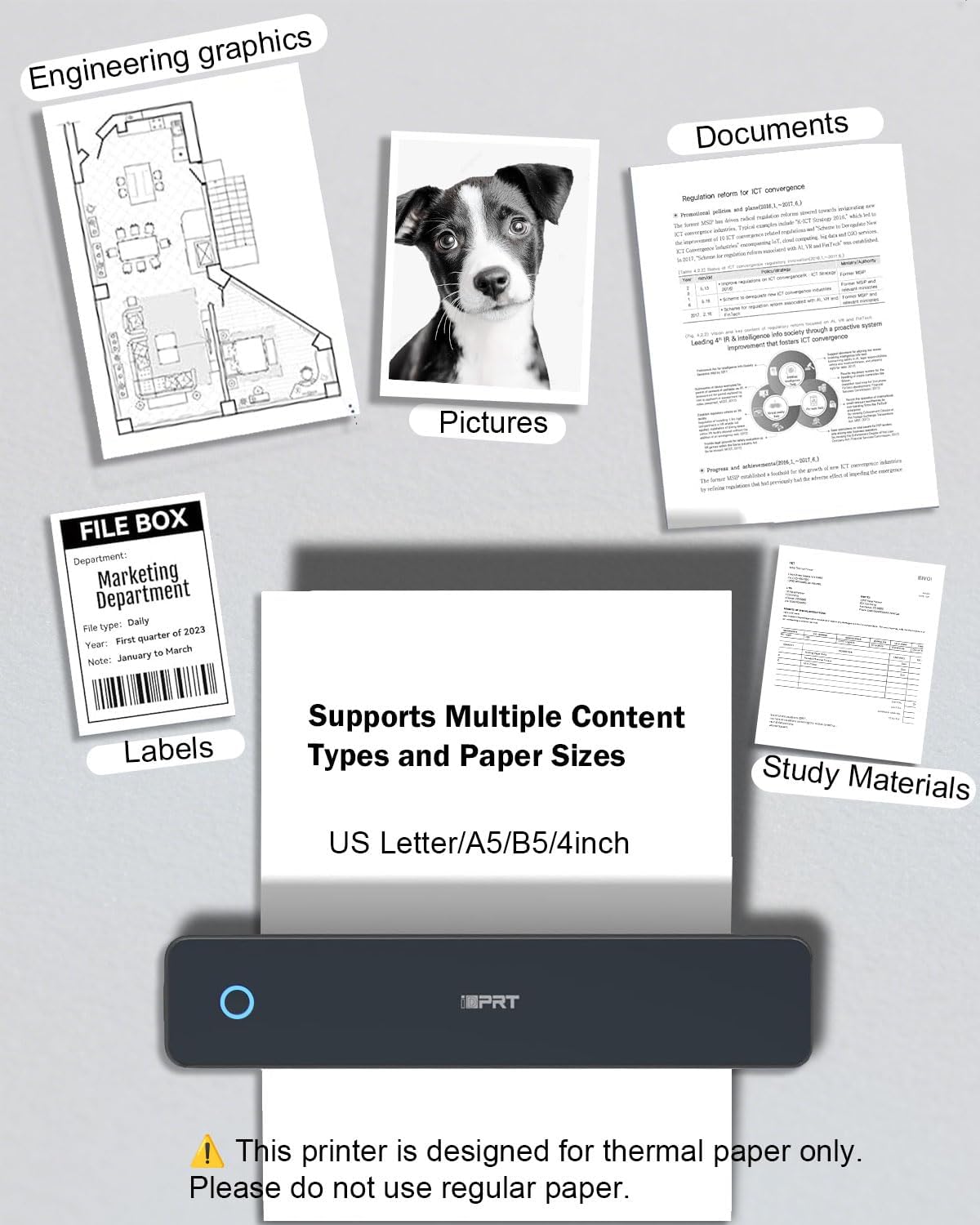 iDPRT Inkless Portable Printer for Travel, 300DPI Wireless Thermal Printer Support 8.5" x 11" US Letter, A4, Small Bluetooth Printers Compatible with iOS, Android Laptop for Home Office Car, Black