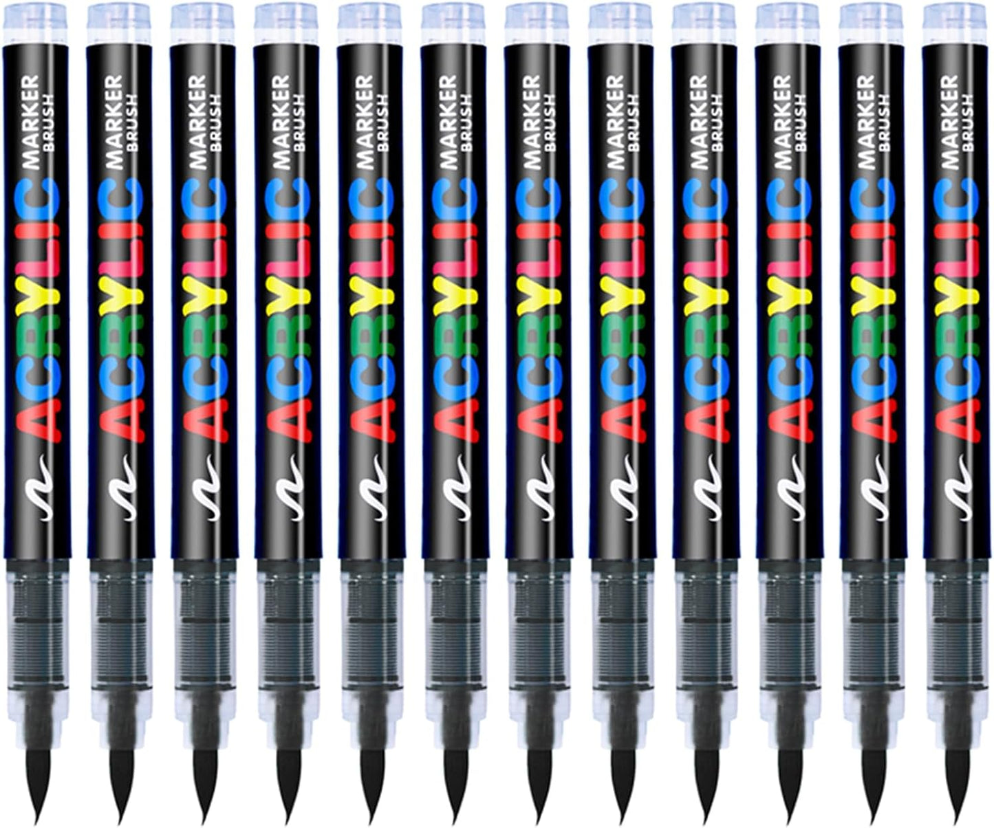 Acrylic Paint Pens, Soft Brush Tip Acrylic Paint Markers, Acrylic Markers Ideal for Canvas, Rock Painting, Wood, Stone, Glass, Ceramic, Fabric Painting, DIY Crafts (12 Pcs Black)