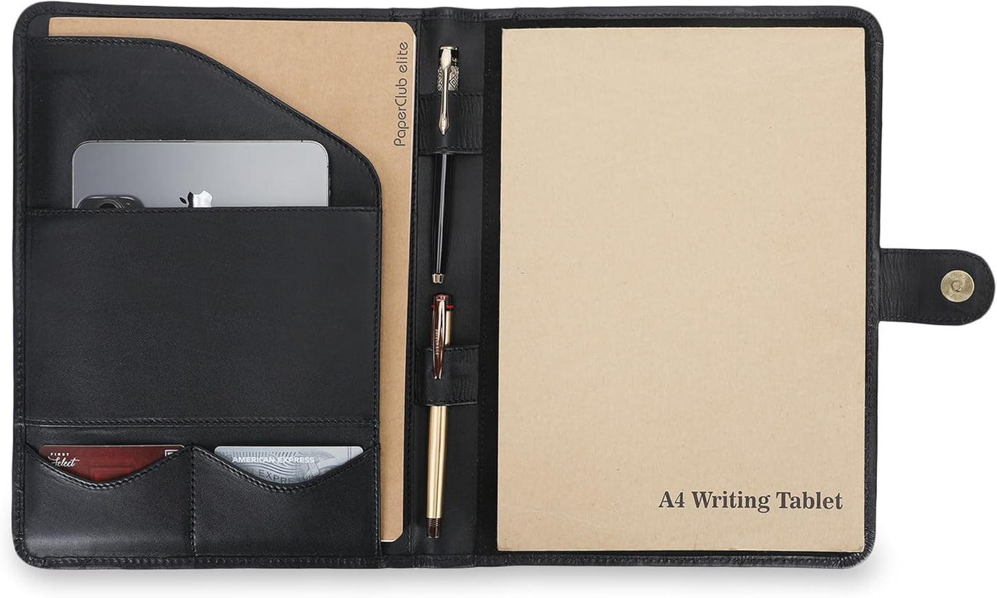 Leather Padfolio Legal Pad Portfolio Organizer | Handmade Executive Notebook Binder | Heavy Duty Full Grain Cow Hide Resume Interview Folio for Men Women, Rustic NoteBook Folder (Black)