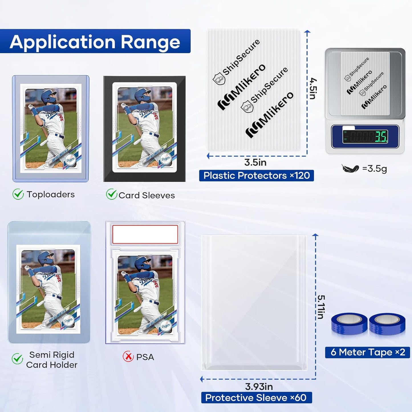 120 Pack Trading Card Shipping Protectors, 3.5'' x 4.5'' Plastic Card Protector with Tape Rolls for Mailing Sports Cards