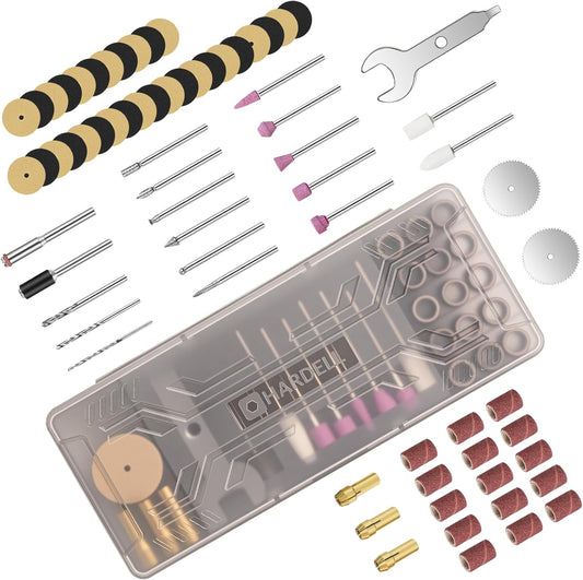 HARDELL 69 Pcs Rotary Tool Accessories Kit with 1.0/1.6/2.3mm Chucks for Small DIY Projects, Resin Cutting, Sanding, Grinding, Engraving, Polishing, Drilling
