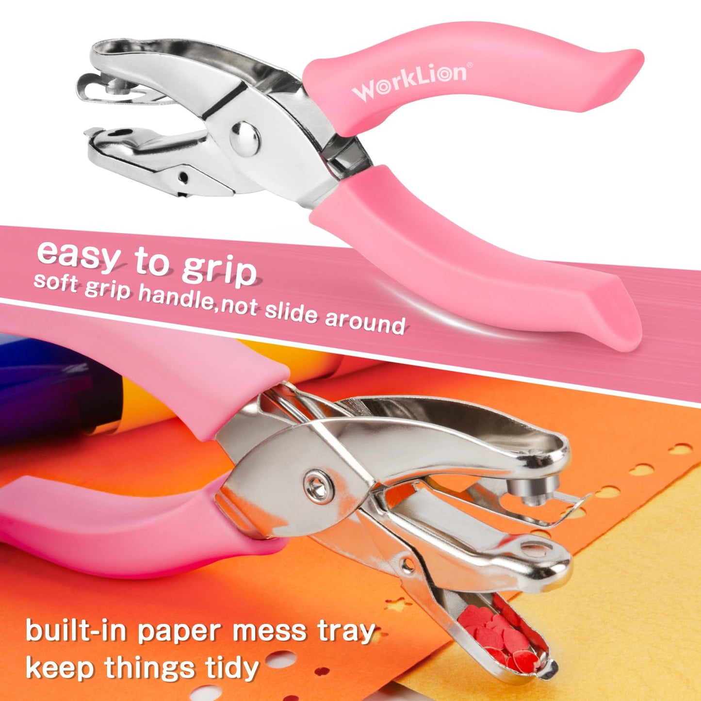 5pc Mini Shaped Hole Punch:Worklion Hand Paper Puncher Easy to Get Star Hole Punch,Heart Hole Punch,Round Hole Puncher(1/4", 1/8", 1/16") on Paper Crafts,Cards for Kids or DIY Crafters
