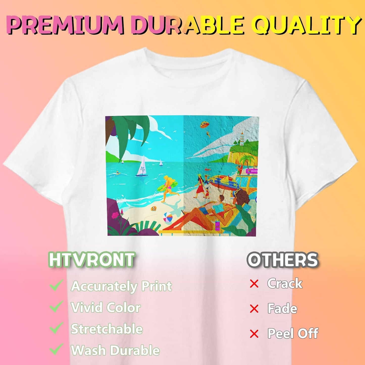 HTVRONT Heat Transfer Paper for Light T Shirts -25 Sheets 8.5x11" Iron on Transfer Paper for Inkjet & Laser Printer, Stretchable & Durable Printable Heat Transfer Vinyl, Easy to Use