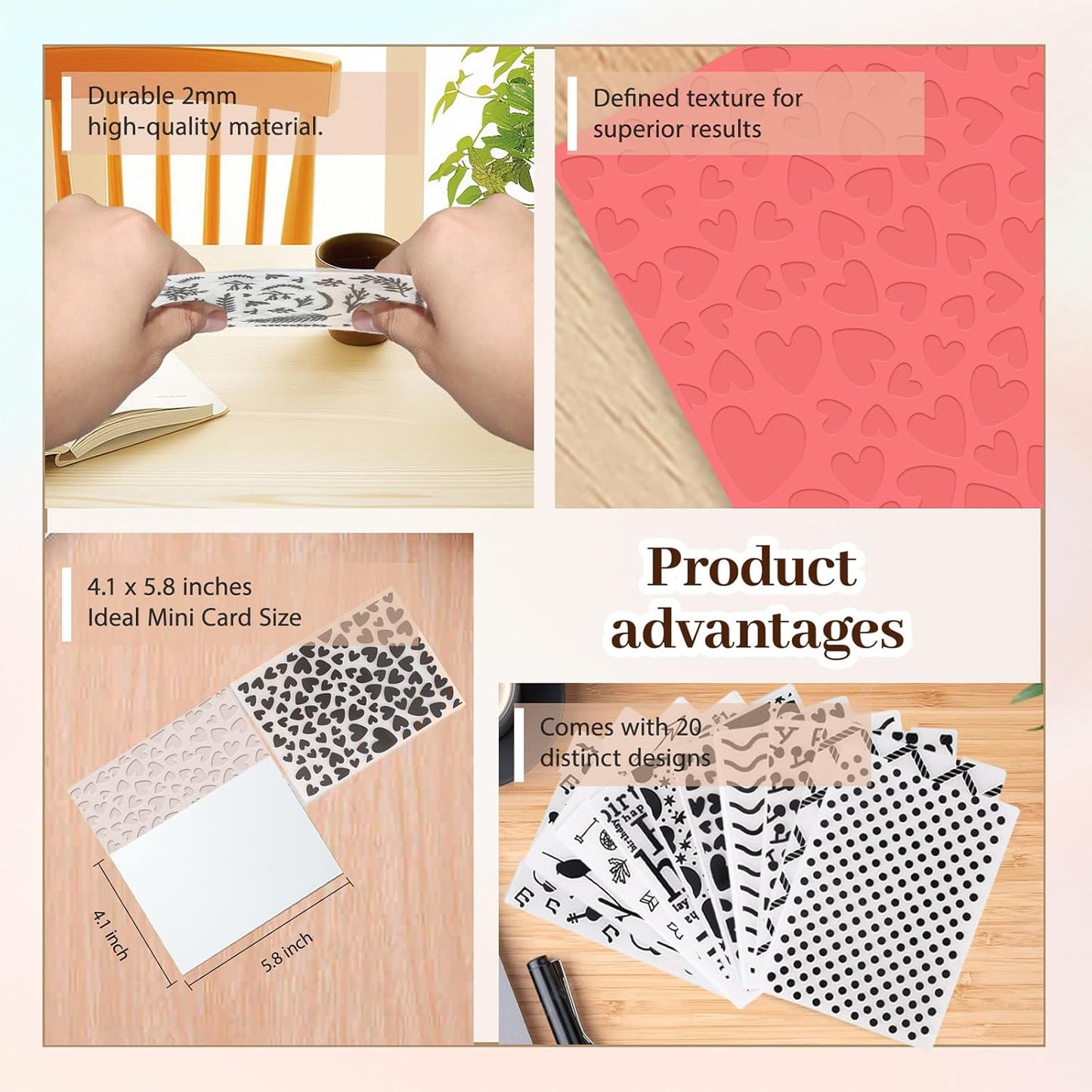 20 Pcs Embossing Folders,Embossing Folders for Card Making,Plastic Paper Card Stencils for Crafts Scrapbook Photo Album DIY,"5.8 x 4.1"(10 Classic + 10 Natural）