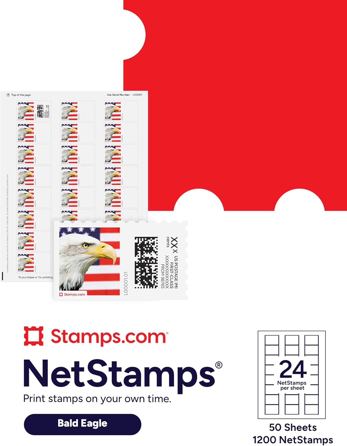 Bald Eagle NetStamps 120-Pack (5 Sheets) Printable Postage Labels (Stamps.com Subscription Required) - Print Approved Postage - Inkjet & Laser Printers - Business, Personal, Home