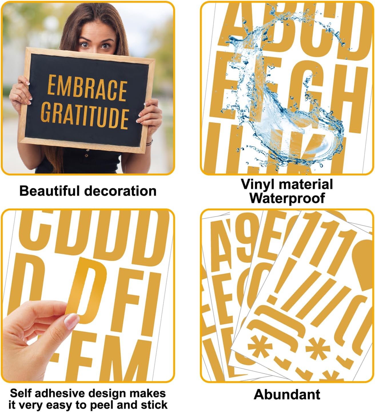 24 Sheets 2 Inch Self Adhesive Letters Stick on Vinyl Letters Capital Letter Stickers Alphabet Sticker Letter Number for Outdoor Poster Mailboxes Crafts(Gold)