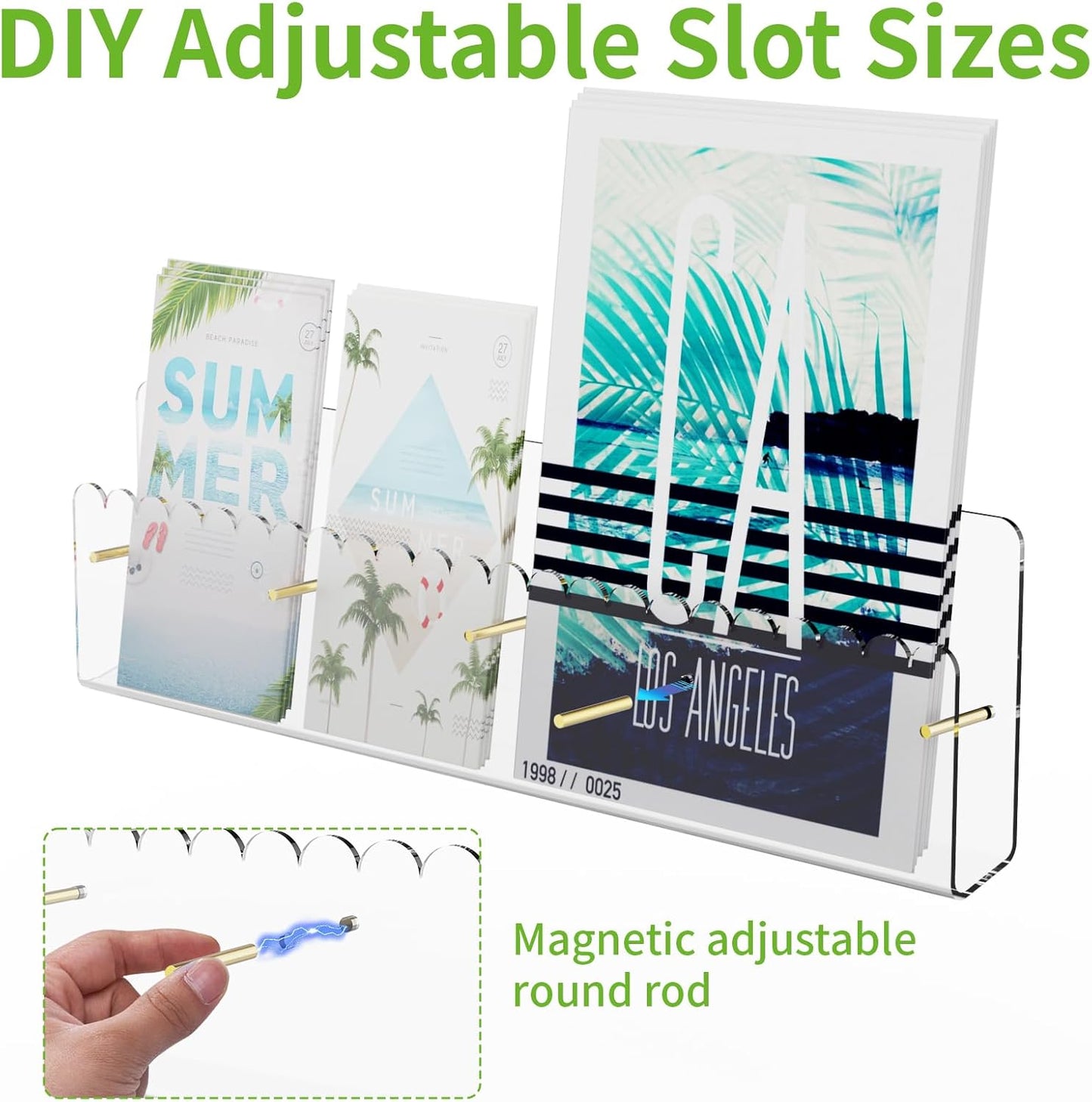 Brochure Holder Wall Mount, 2 Pack Acrylic Modular Flyer with Adjustable Magnetic Golden Bolt, Wavy Lace Pamphlet Display Stand for Organizer Trifold Flyer, Document, Leaflet, 4 Slots