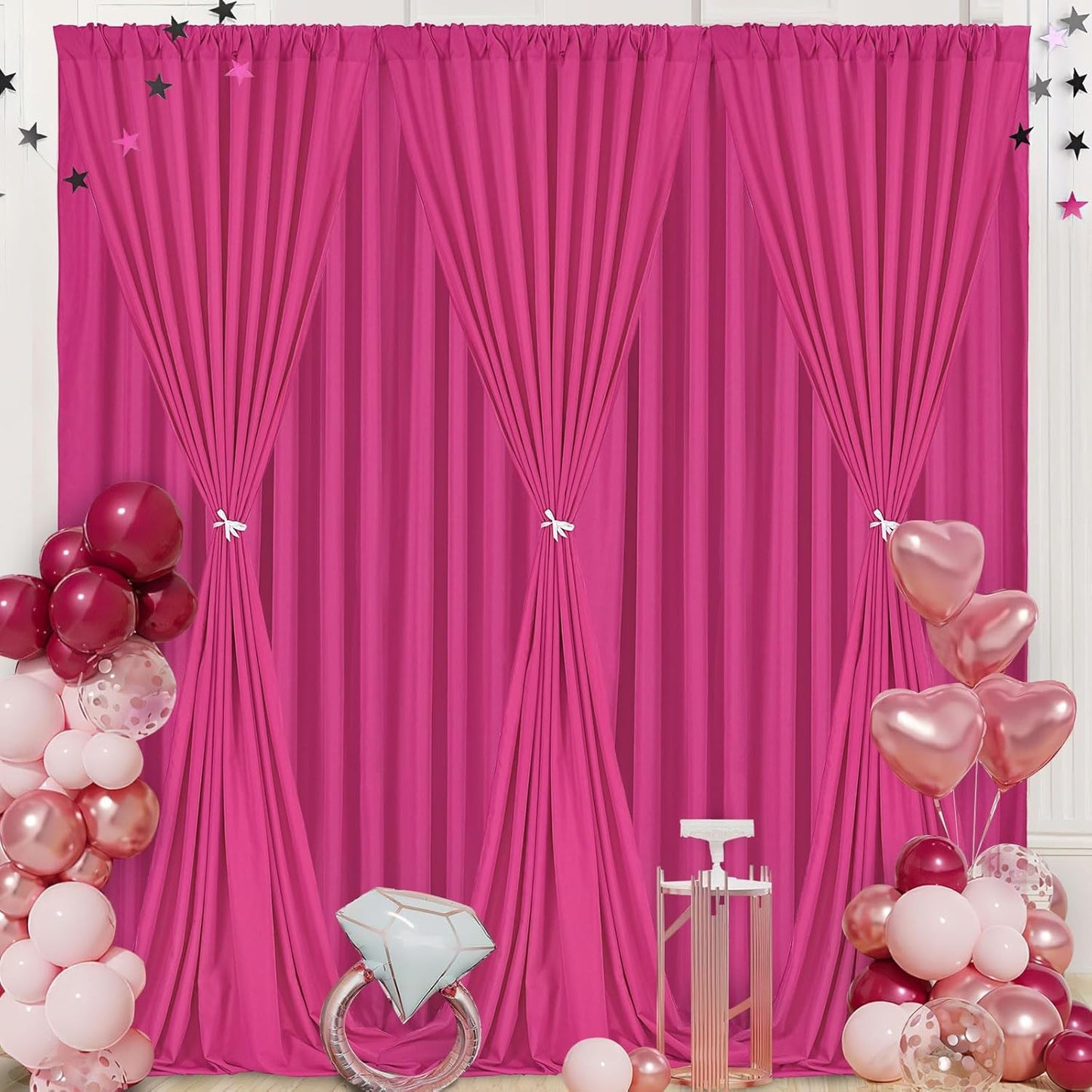 Hot Pink Backdrop Drapes Curtain: Polyester Wedding Party Photography Backdrop Fabric - Fuchsia Birthday Photo Background 6 Panels 5x10ft