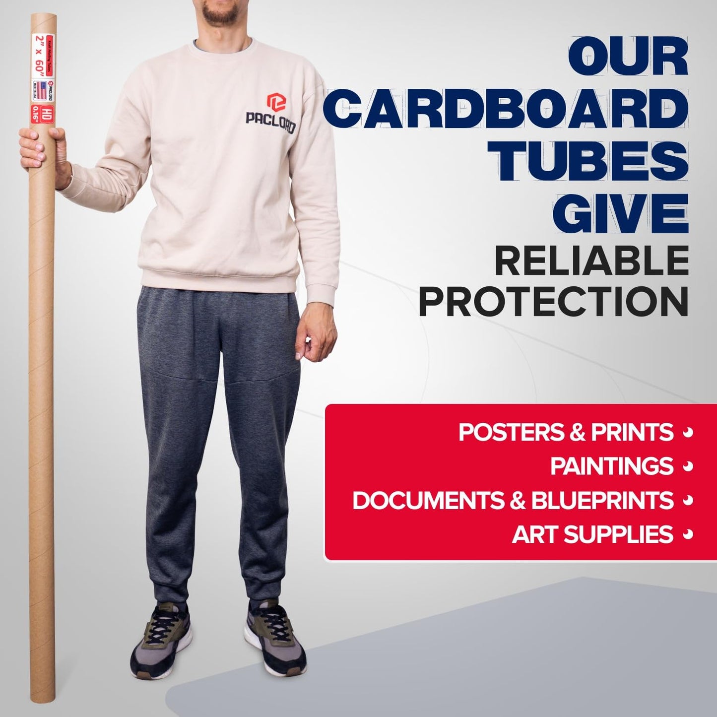 2" x 60" Heavy-Duty Reinforced Cardboard Mailing Tube, Pack of 4 Tubes with 8 Caps – Secure USPS Approved – Great for Shipping and Storing of Prints, Artwork, Posters or Documents