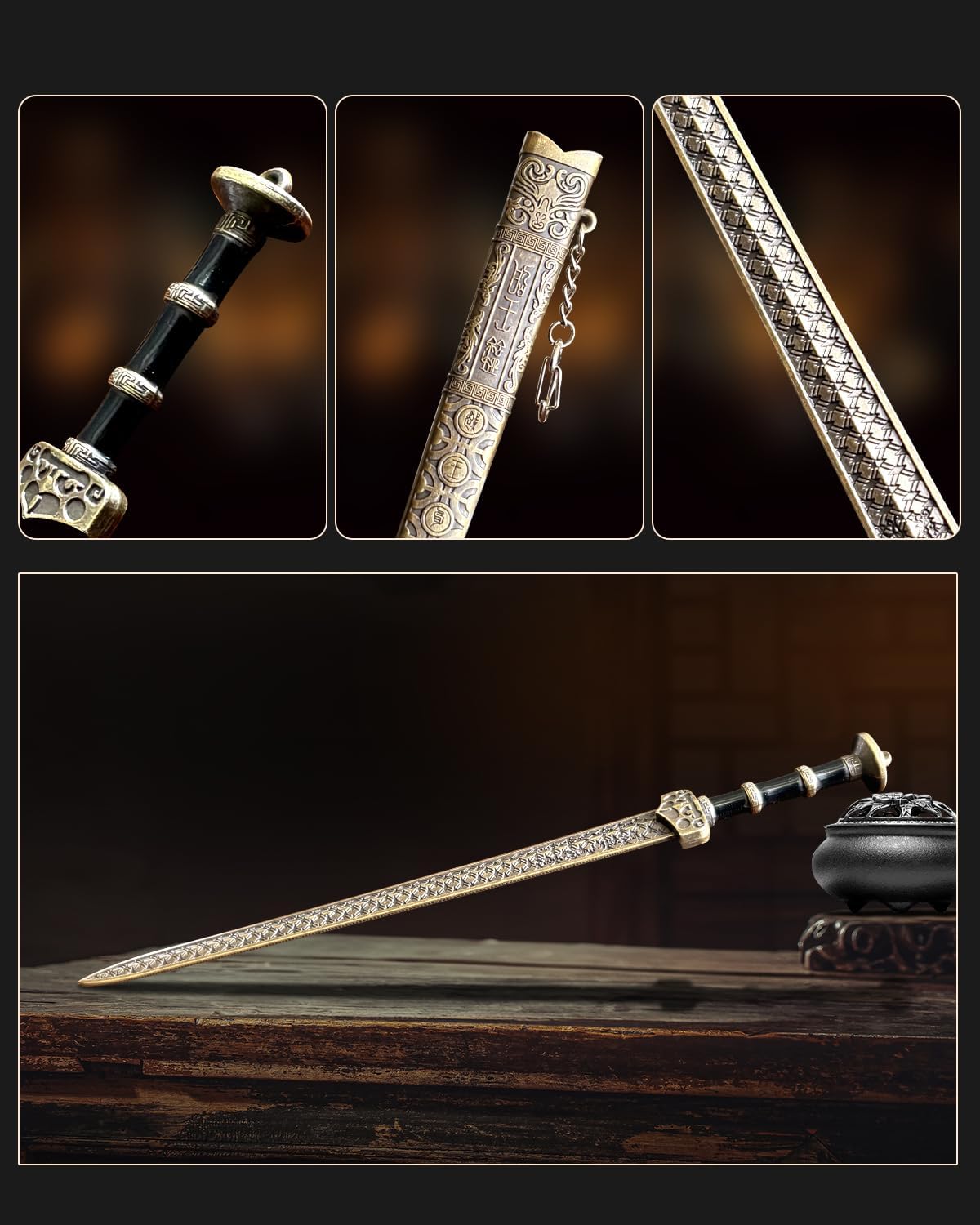 Ancient Sword Letter Opener with Sheath and Display Stand, Decorative Letter Opener Sword, Mail Open Tool Envelope Slitter