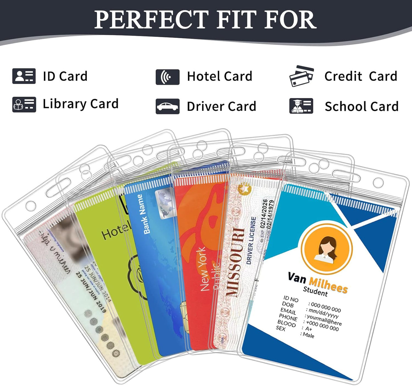 60 Pack ID Badge Holder - Vertical Badge Holder, 2.25" x 3.5" Clear Cards Holders for Lanyard, Plastic Sealable Waterproof, Name Tag Holder for Nurses, Office, and School