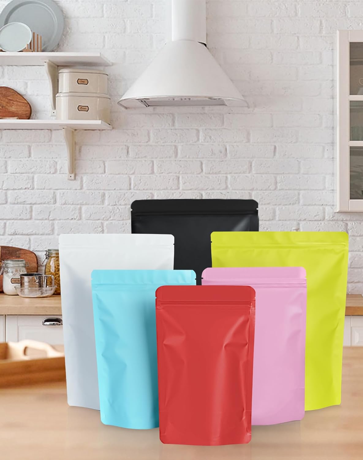 100 Pack Resealable Stand Up Bags,5.5" x 8.6" Smell Proof Pouch Sealable Foil Pouch Bags for Packaging (Red)