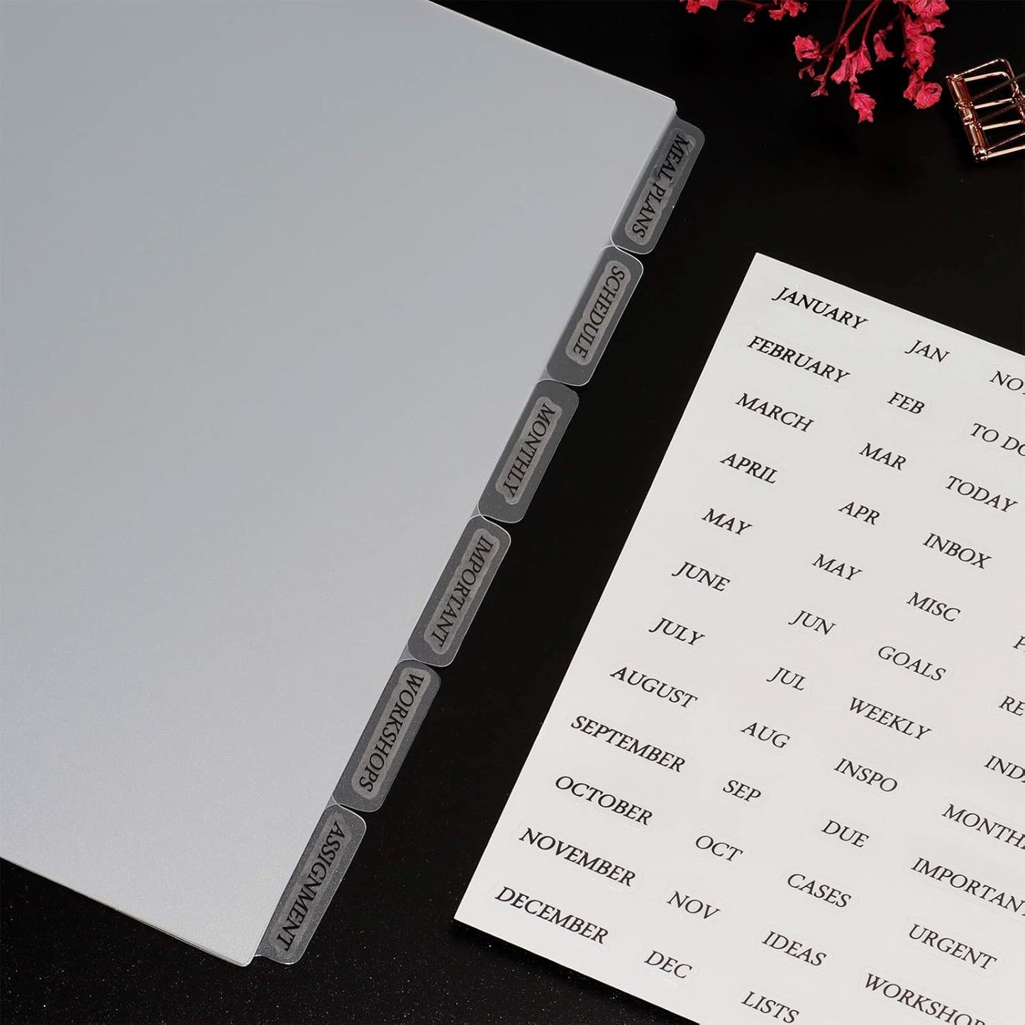 A5 Plastic Binder Dividers 6 Holes Durable Plastic Tab Dividers for 6-Ring Binders, Notebooks, Planners (Clear - 1Set & Stickers)