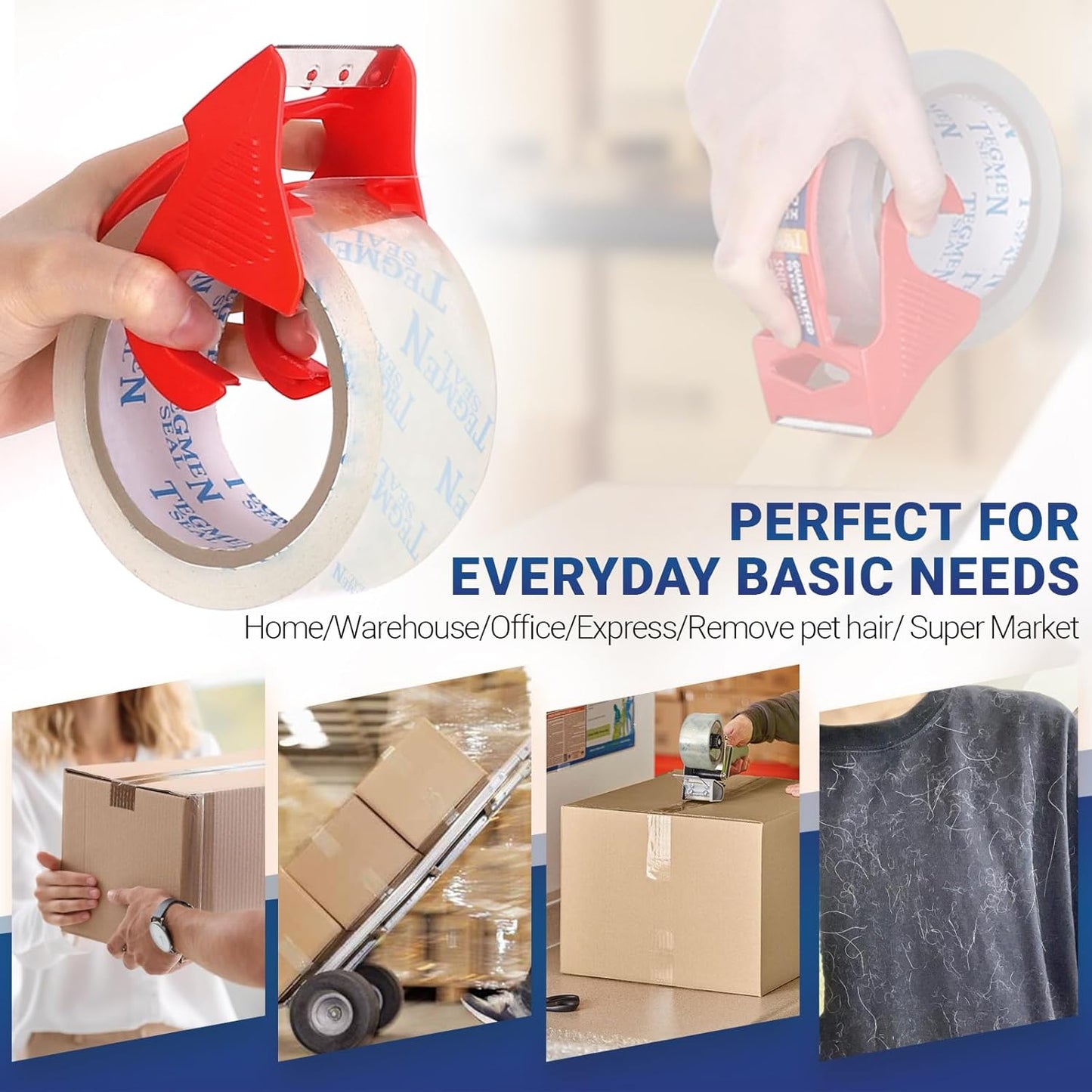 Heavy Duty Clear Packing Tape with Dispenser Combo for Shipping, Moving & Storage,Thicker Clear Packing Tape, 1.88 inches Wide, 60 Yards Per Roll, 6 Pack 360 Total Yards