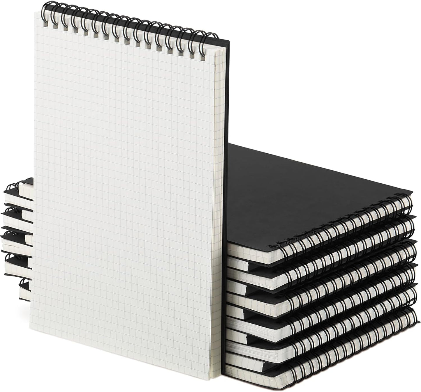 6 Pack Graph Paper Spiral Notepad A5 Top Wirebound Notepad Grid Notebook Steno Pads Memo Notebook Grid Paper 140 Pages for Writing Sketching Drawing Office Supplies (Black)
