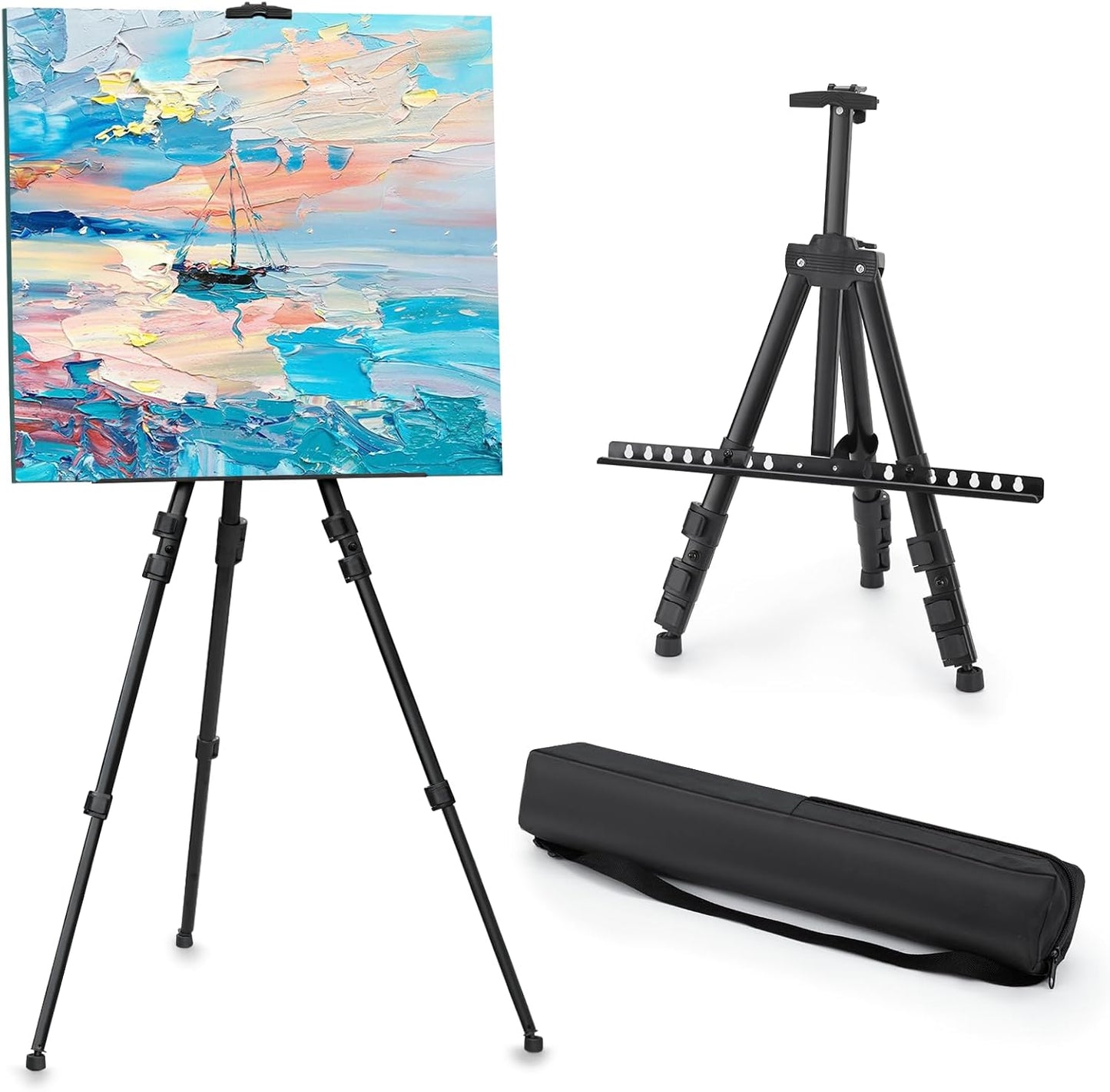 1PCS Art Painting Easel Stand, Adjustable Metal Large Easel for Painting, Canvas Heights from 17 to 66 Inch, Standing Easel for Painting, Wedding Sign, Tabletop or Floor, Black